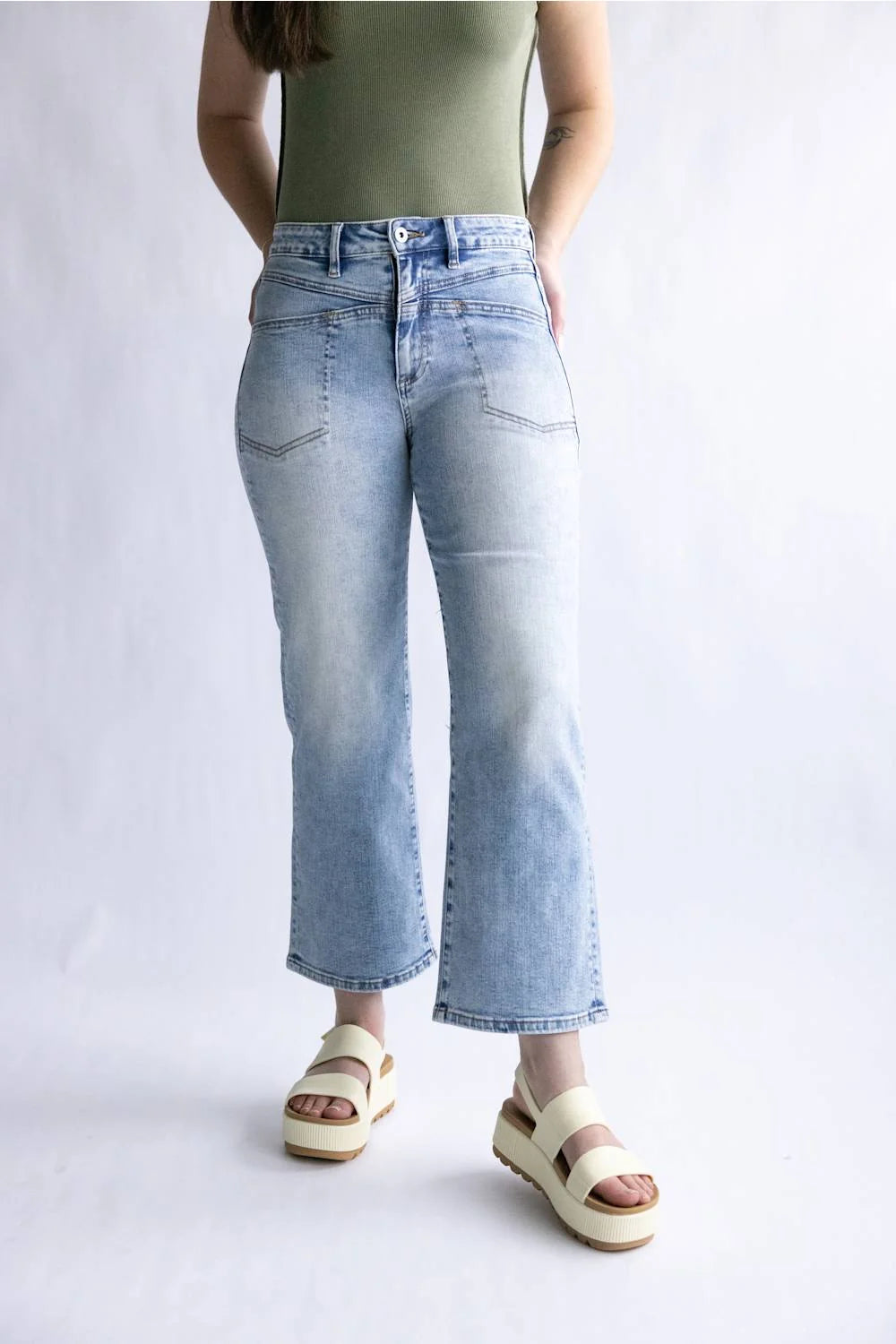 The Hadley High Rise Straight Loose Fit Crop Front Yoke by Mica
