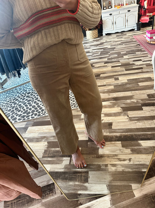 High Rise Faux Suede Wide Leg Pants