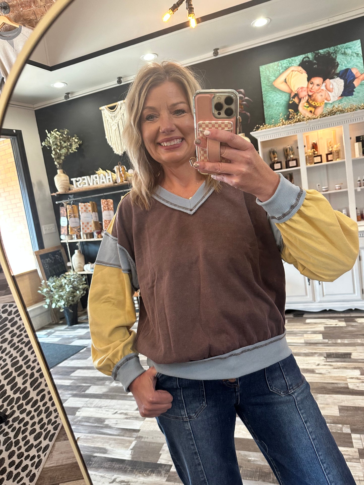 The Lilah Mineral Wash Color Block Pullover