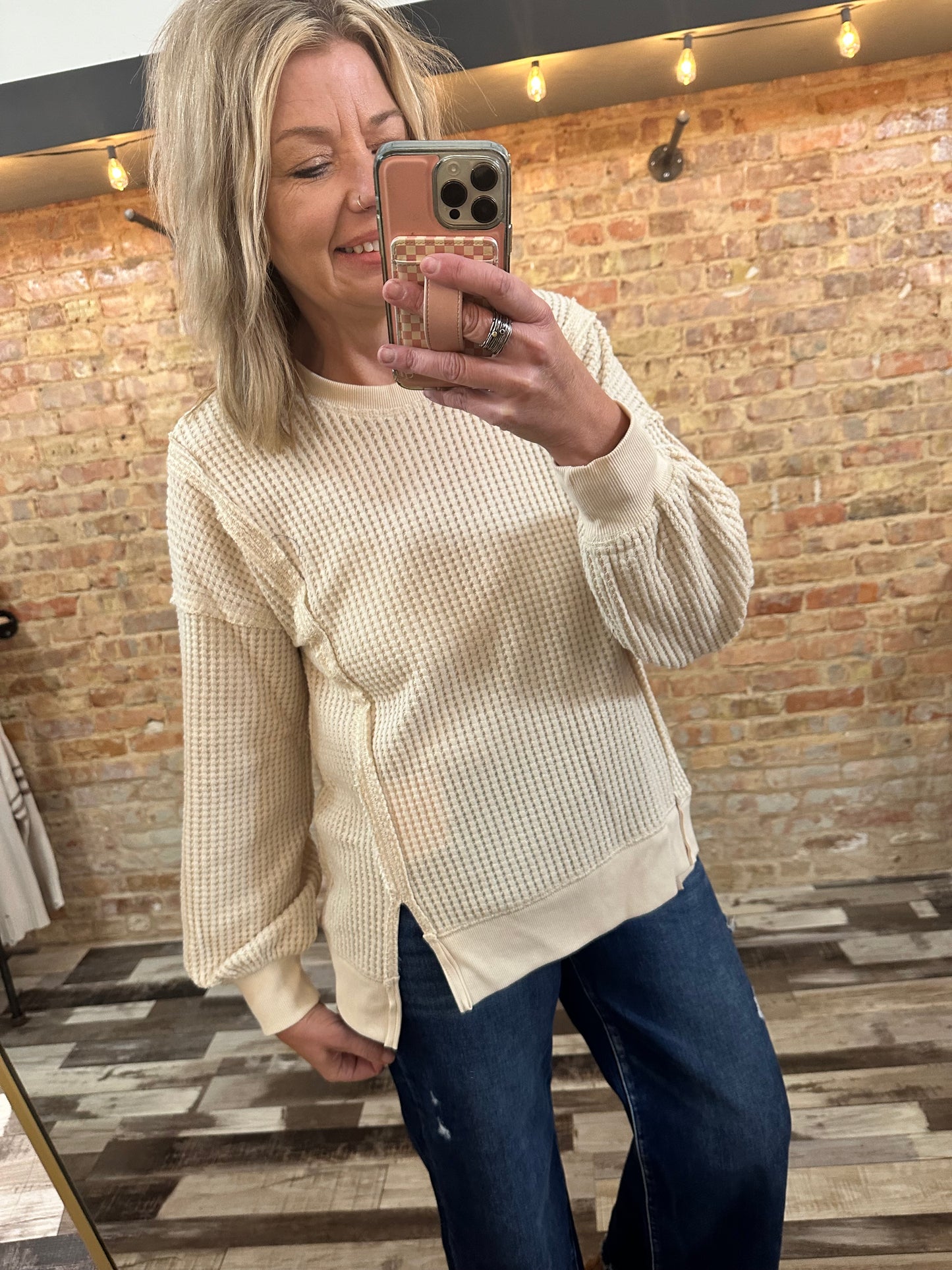 Oversized Waffle Knit Casual Top
