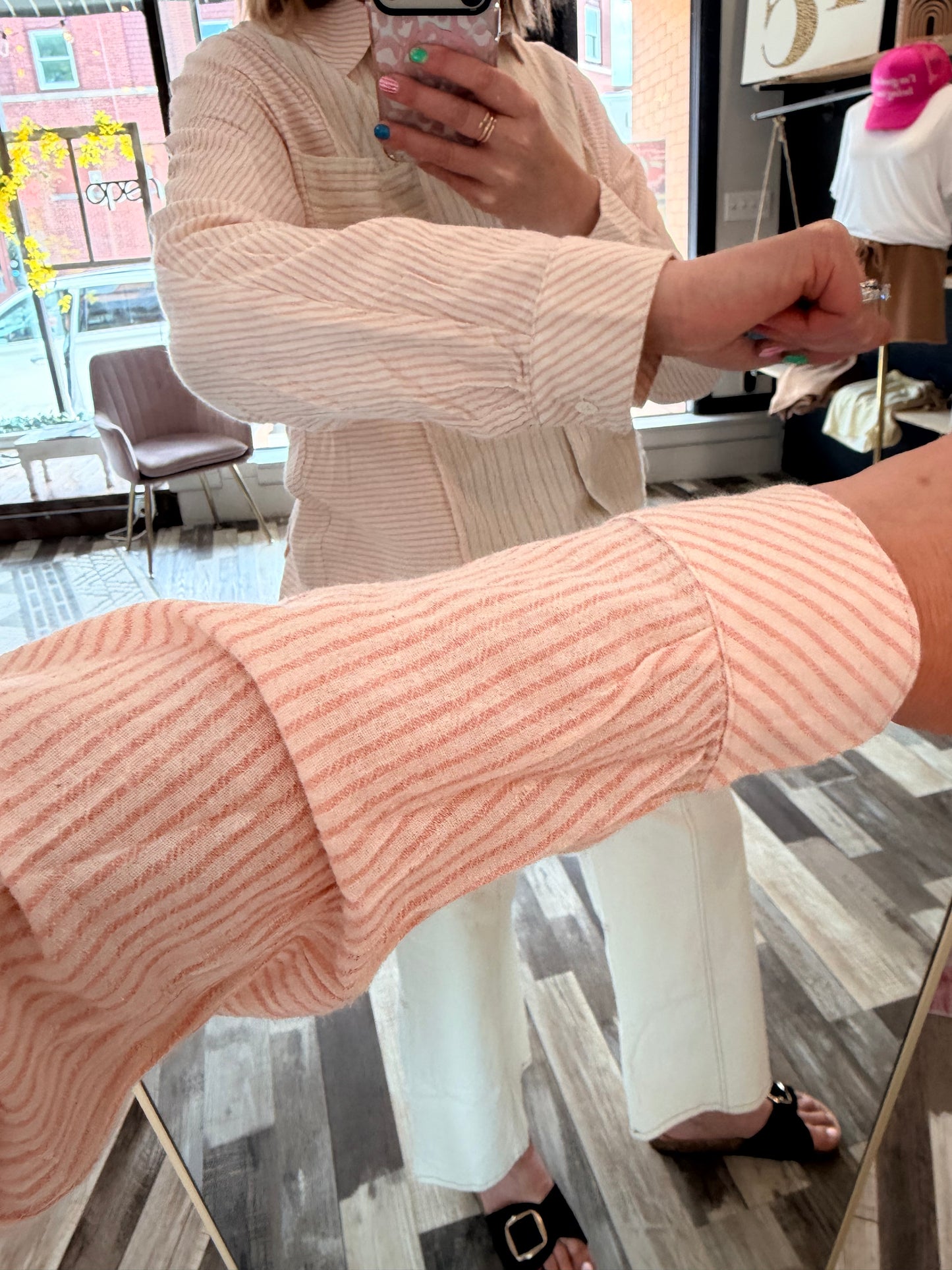 Mixed Stripe Oversized Button Down Shirt