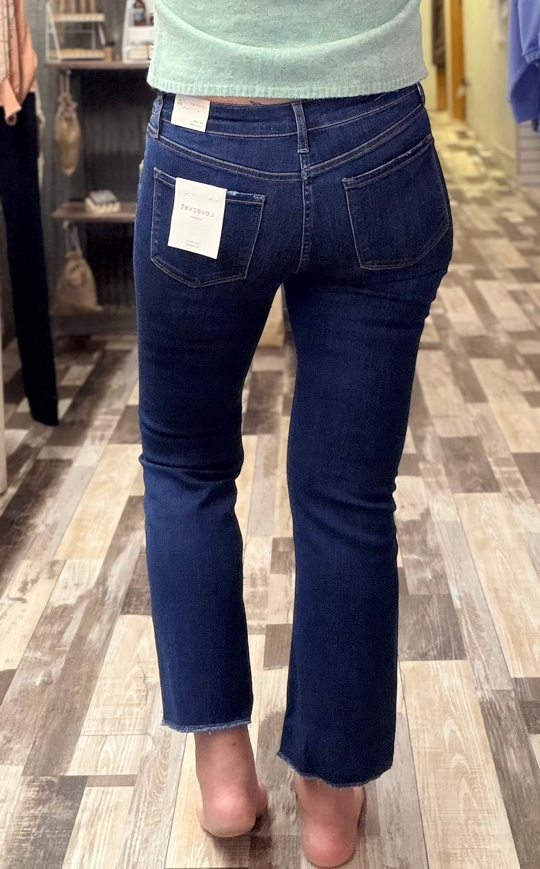 Lovervet Mid Rise Raw Hem Kick Flare