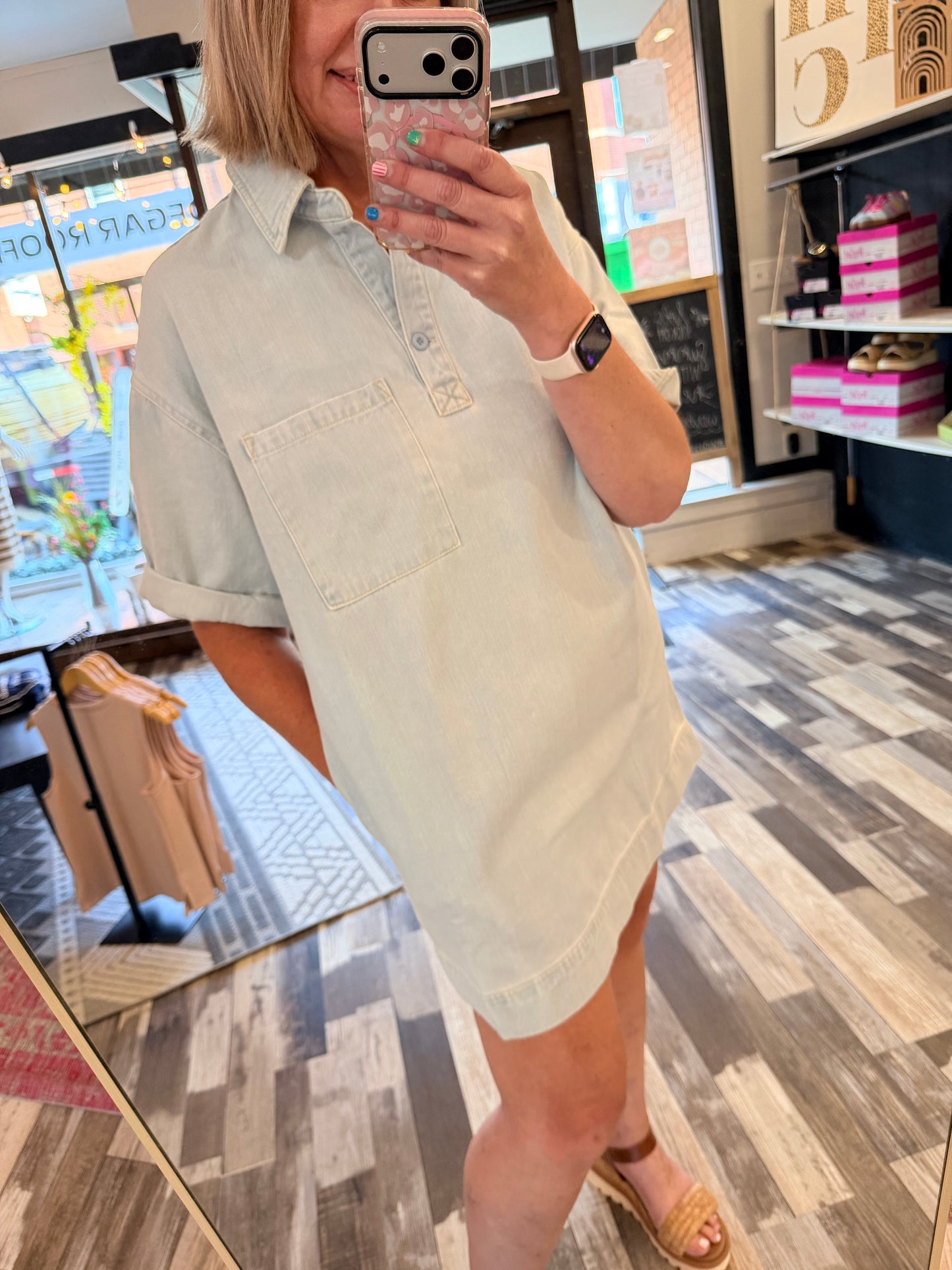 Casual Friday Short Sleeve Shirt Denim Dress