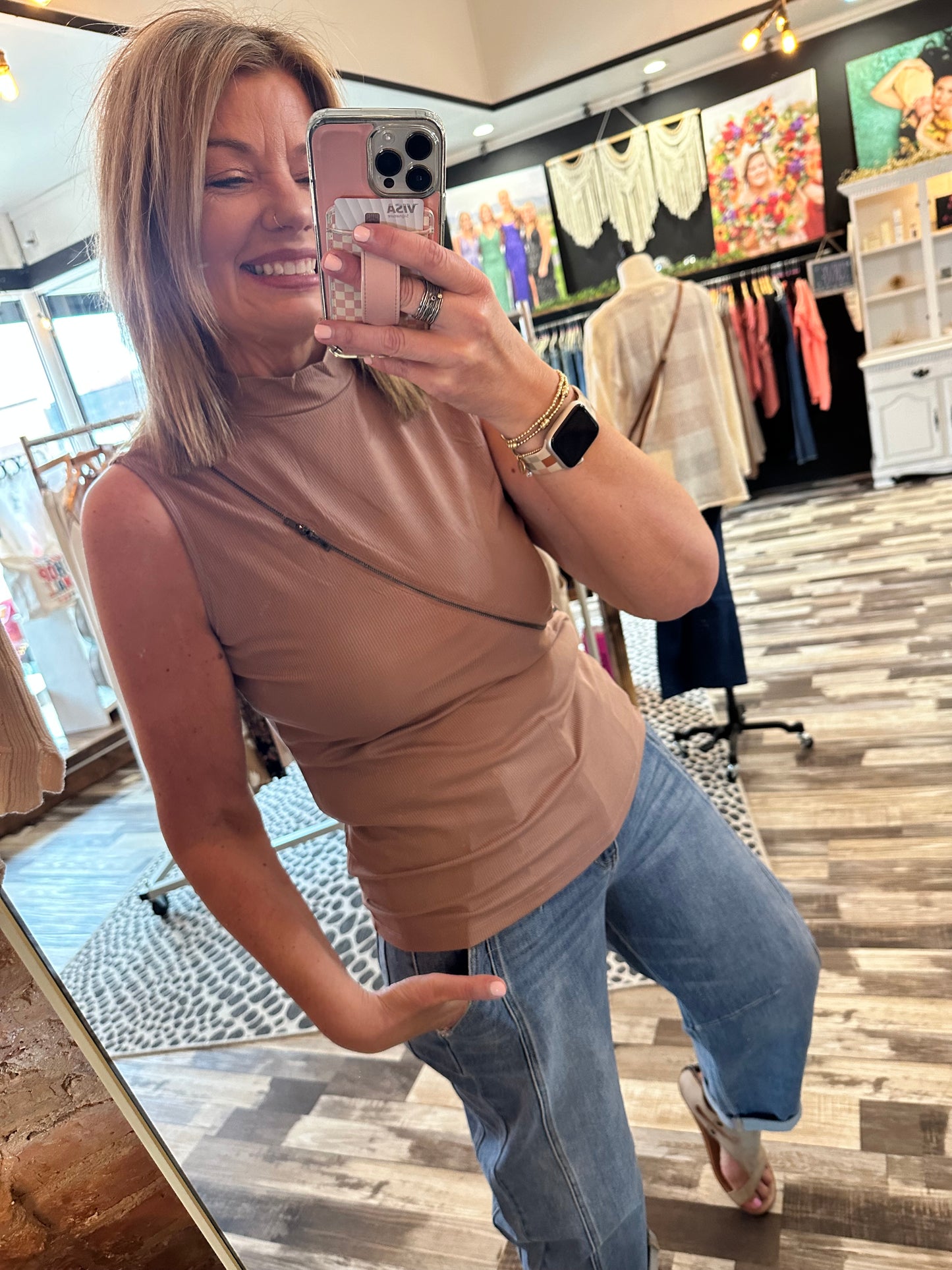 Made For Me Diagonal Zip Detail Tank