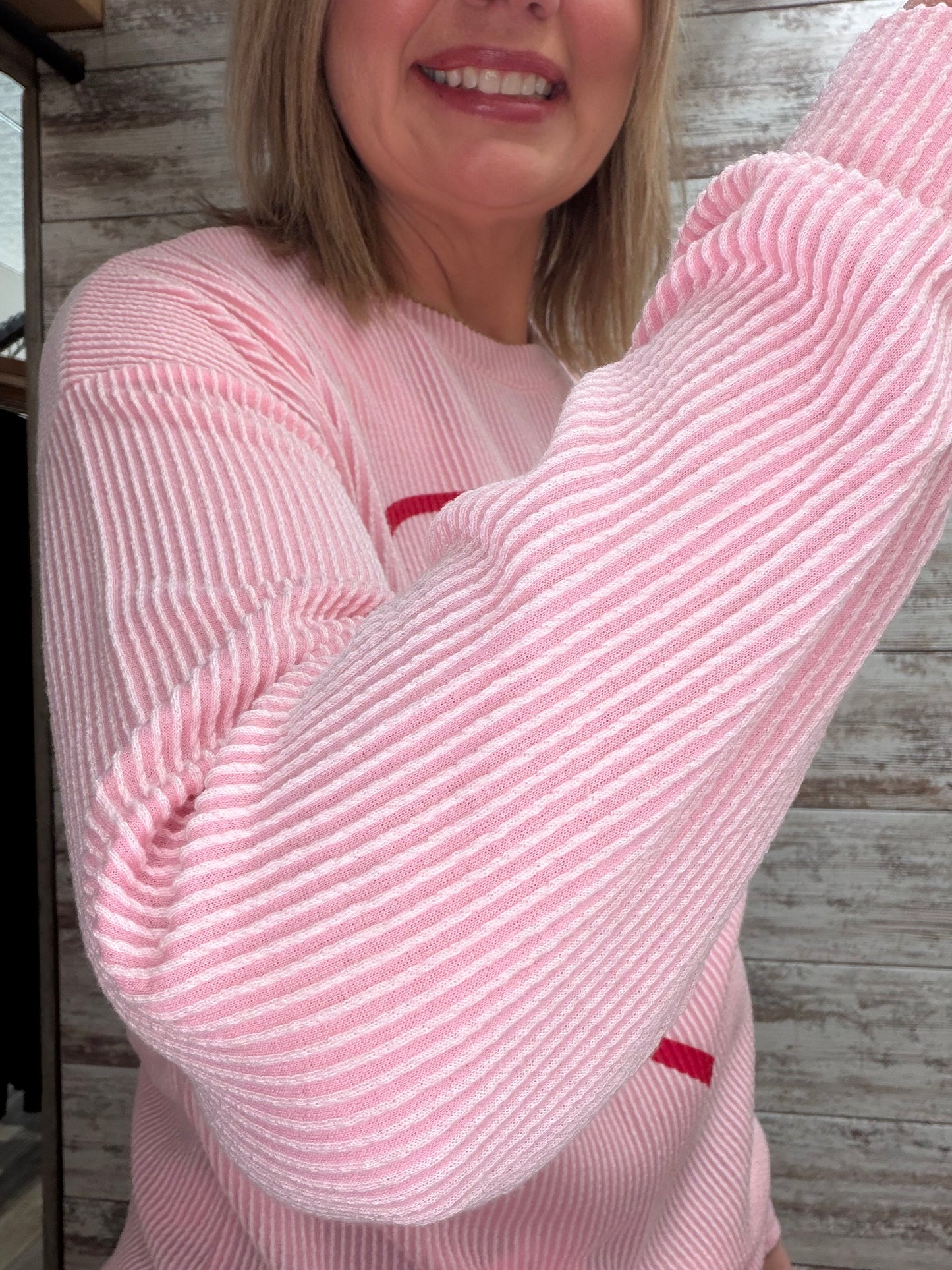 Ribbed Heart Long Sleeve Pullover