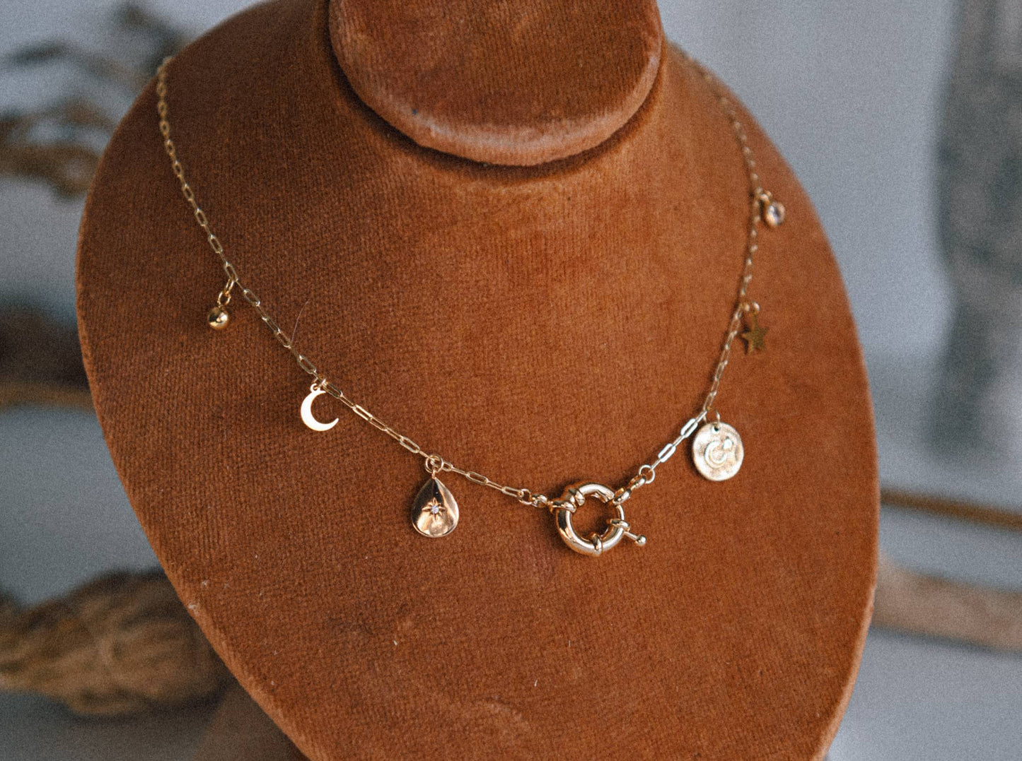 Lunar Solstice Gold Charm Necklace
