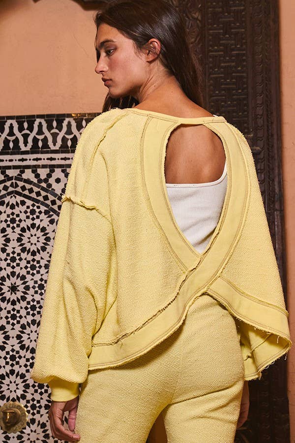 Sunshine in My Day Overlap Open Back Oversize Fit Reverse Stitched Top