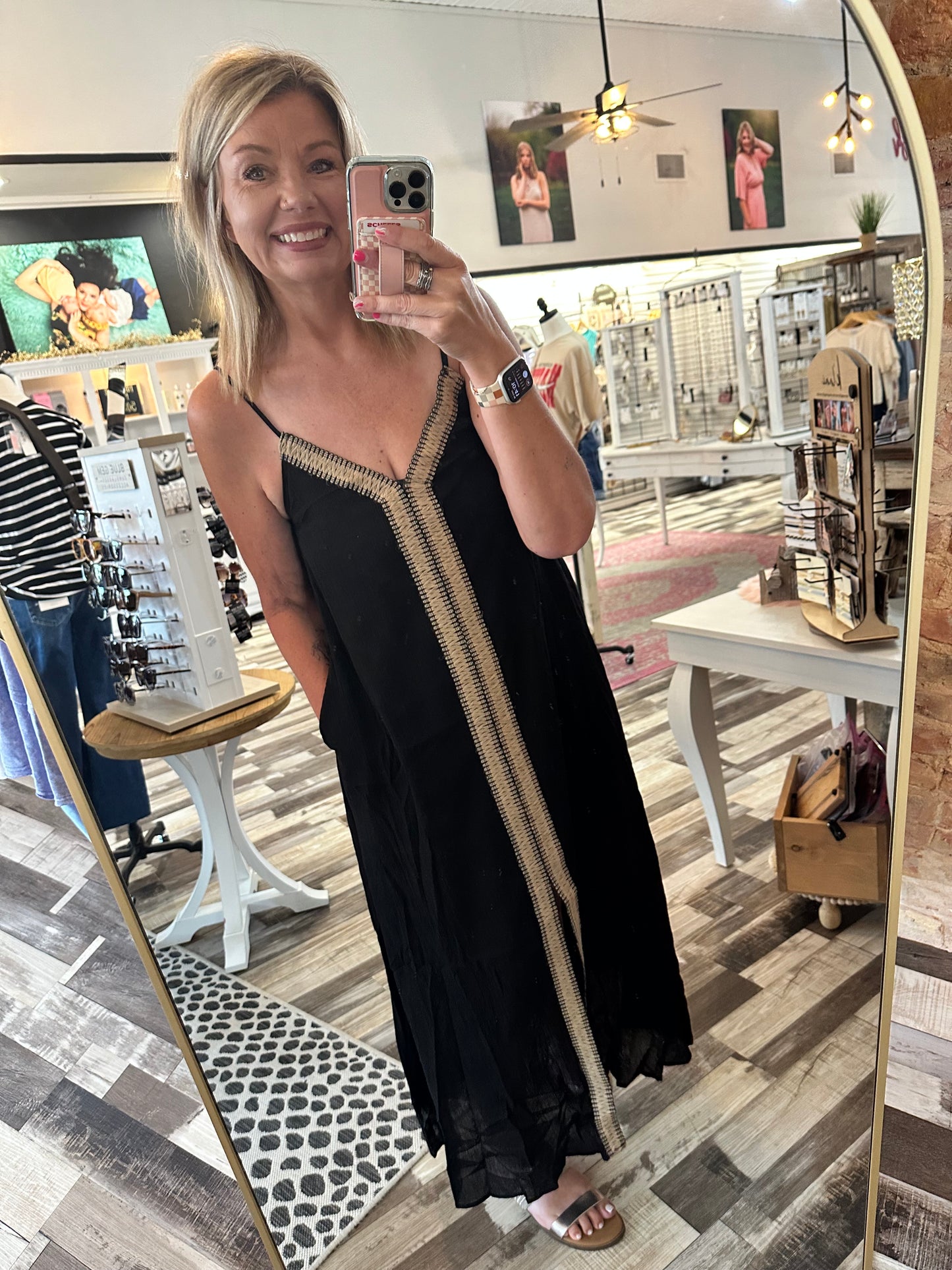 Straw Trimmed Long Maxi Dress