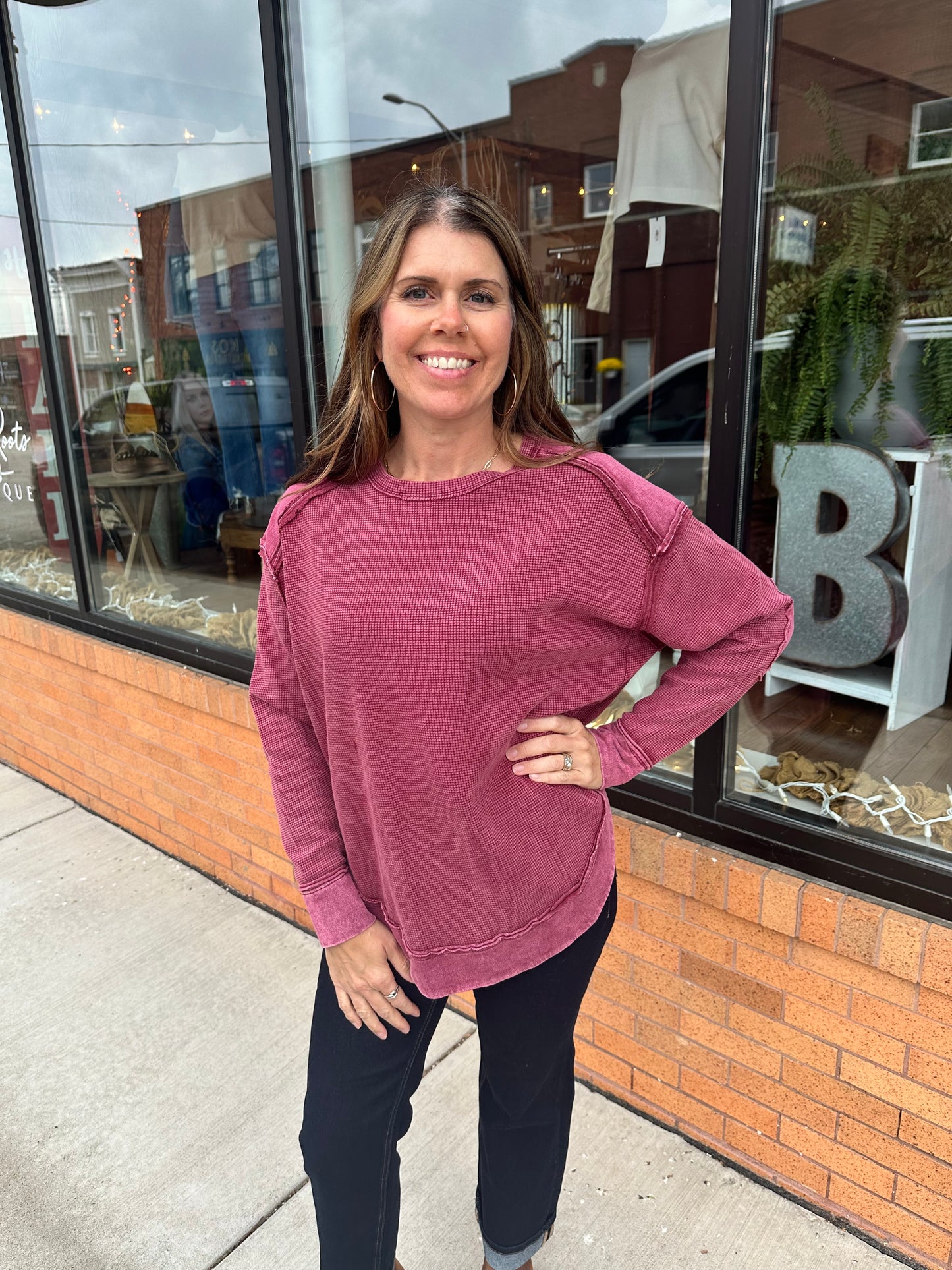 The Ellie Mineral Washed Elbow Patch Contrast Knit Top