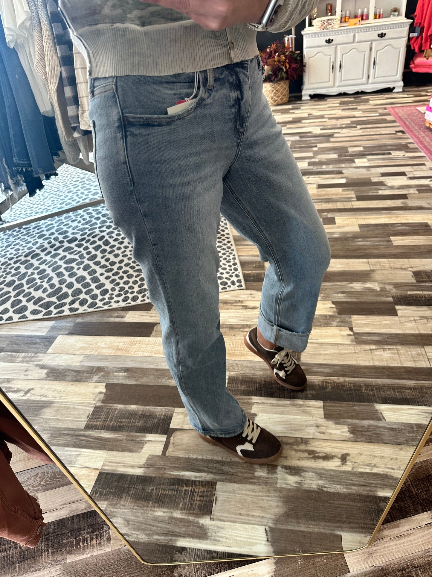 Lovervet Tummy Control Mid Rise Slim Wide Jeans