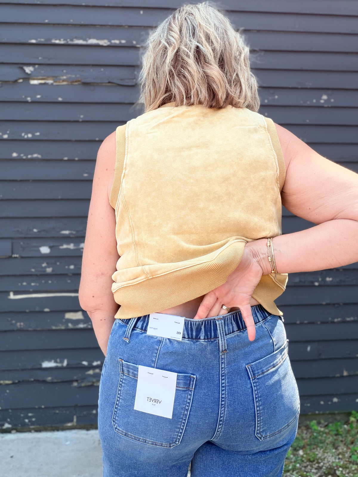The Ellie Elastic Waistband Ankle Baggy Pull On Jeans by Vervet