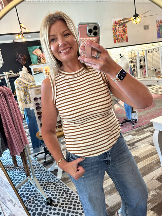 Striped Sleeveless Henley Knit Top
