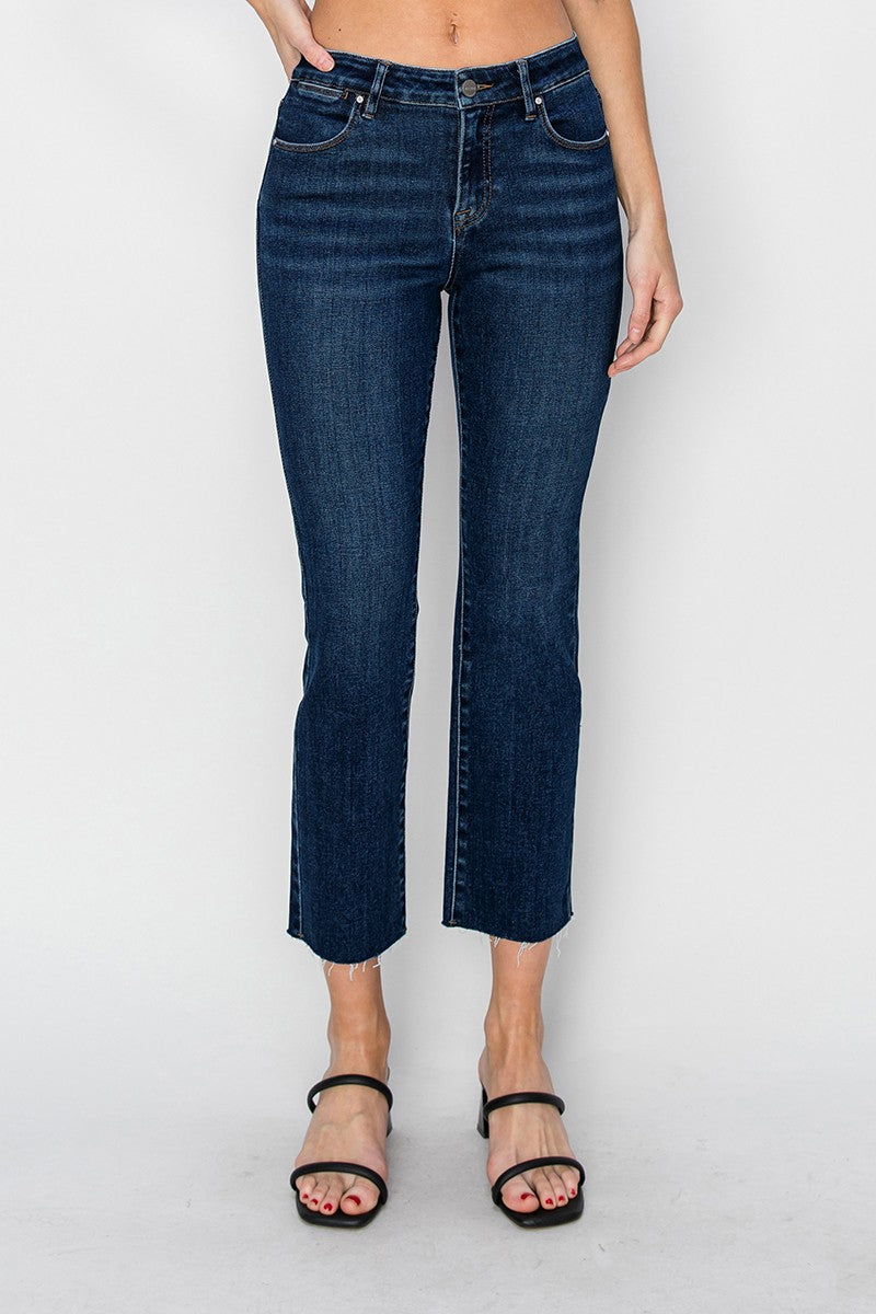 Risen Mid Rise Raw Edge Dark Jeans