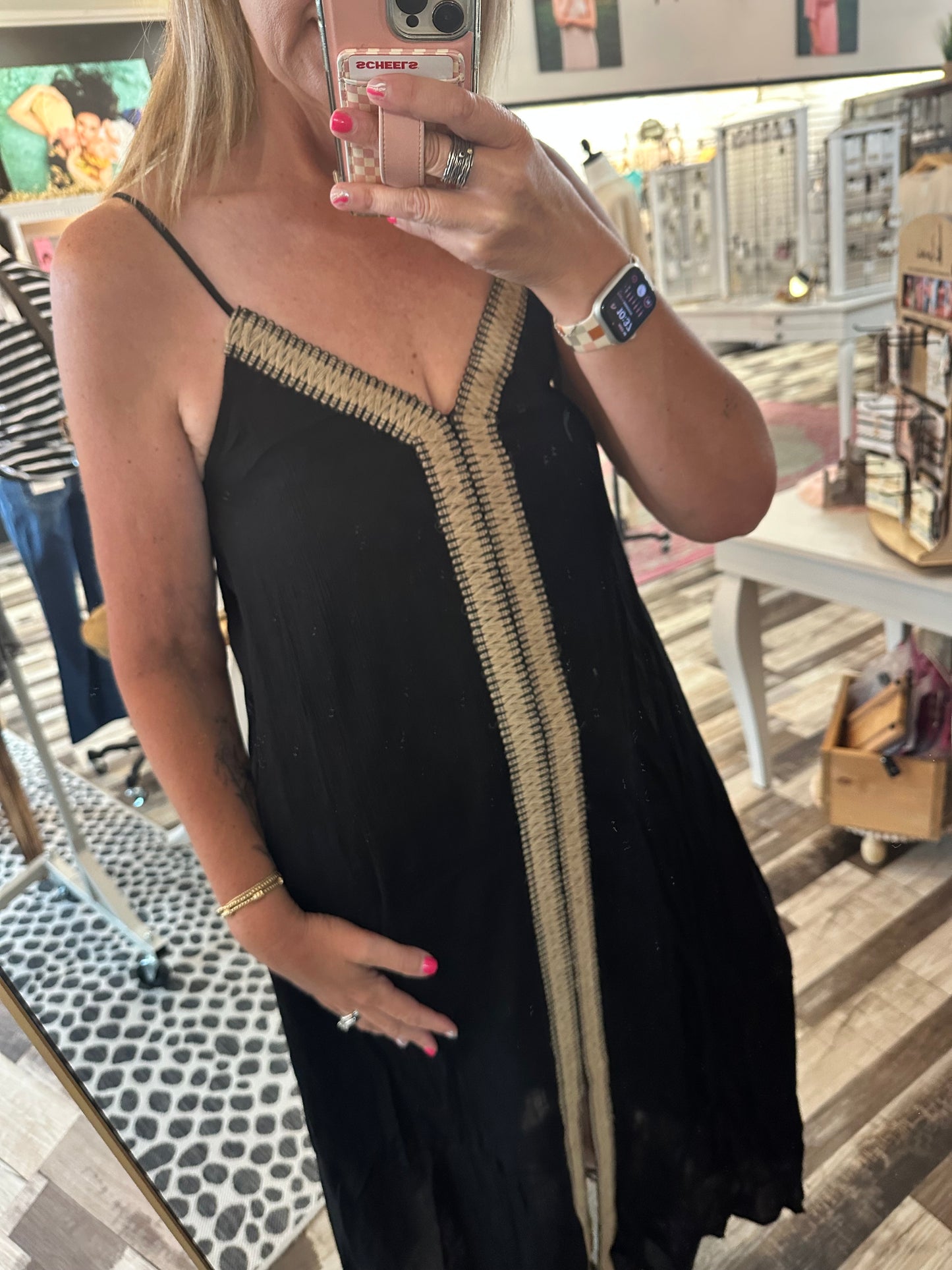 Straw Trimmed Long Maxi Dress