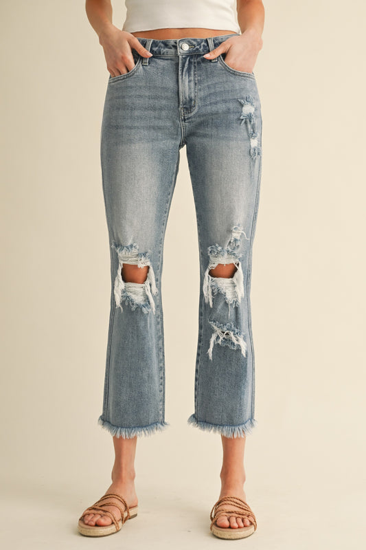 The Jayda Comfort Stretch Distressed High Rise Straight Jean