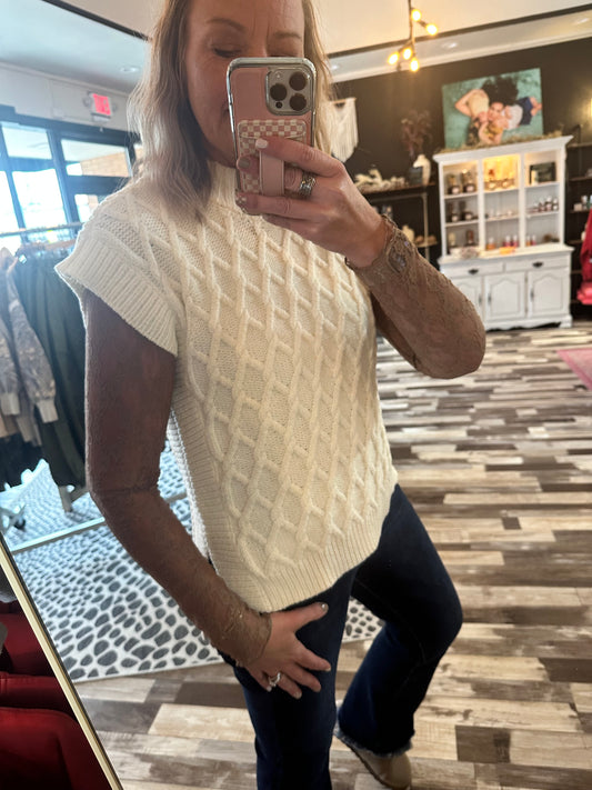 The Avie High Neck Fitted Sheer Mesh Lace Knit Top