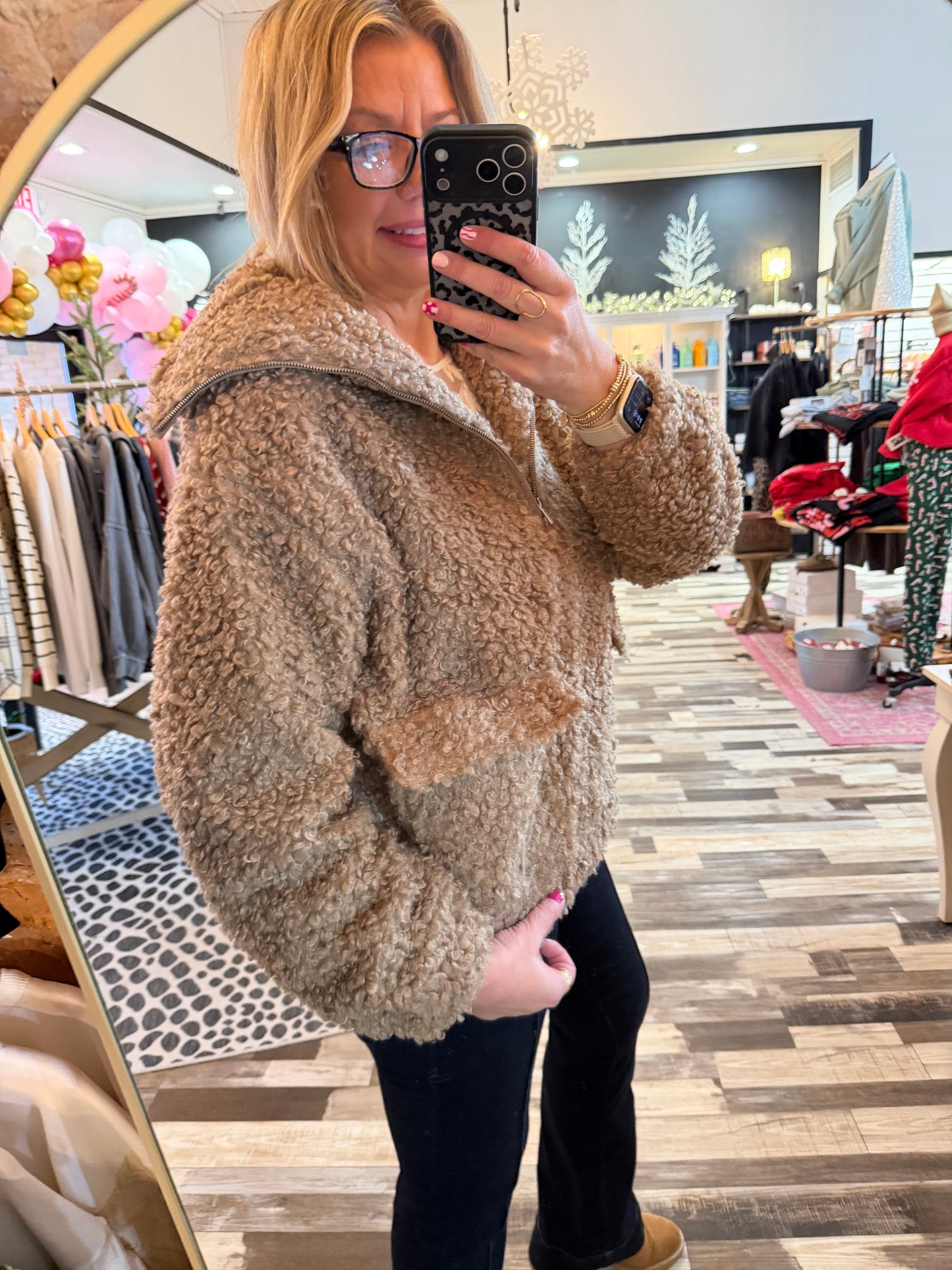 Oversized Teddy Half Zip w/Pocket