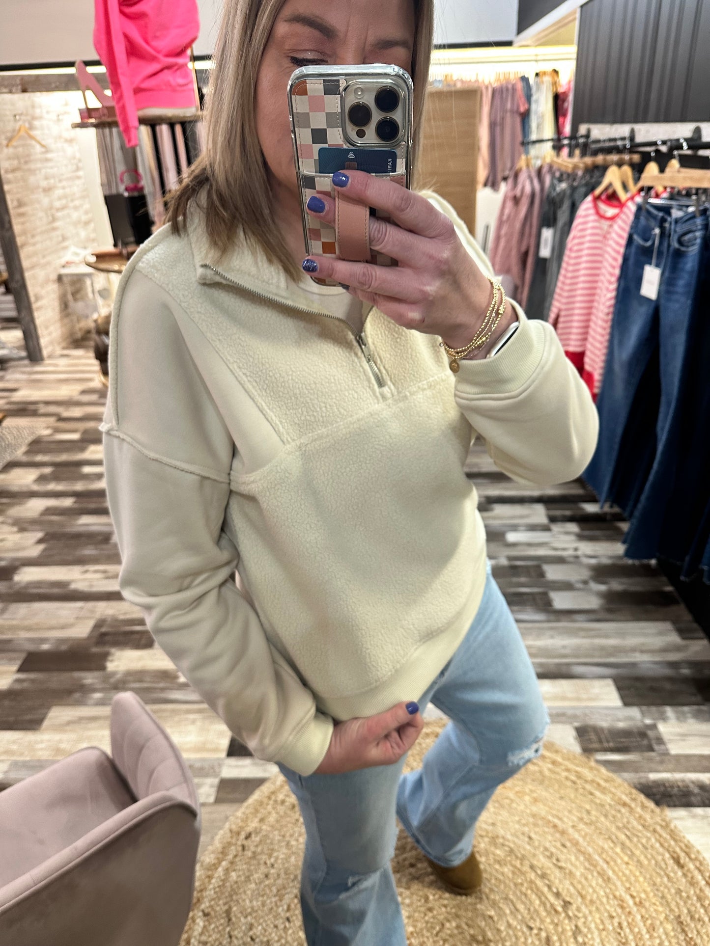 Let's Cozy Up Half Zip Fleece Terry Pullover