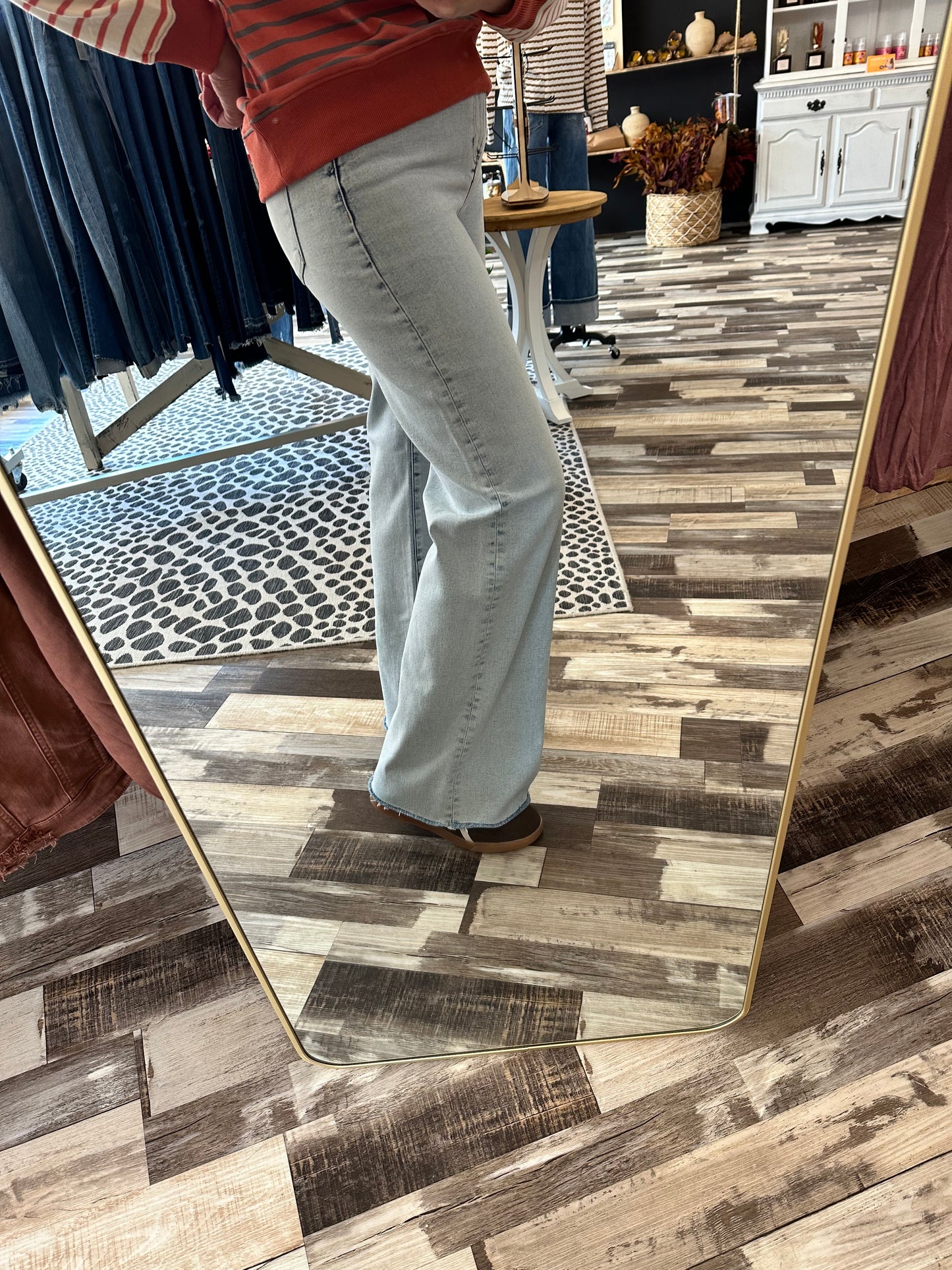 Risen High Rise Wide Leg Denim