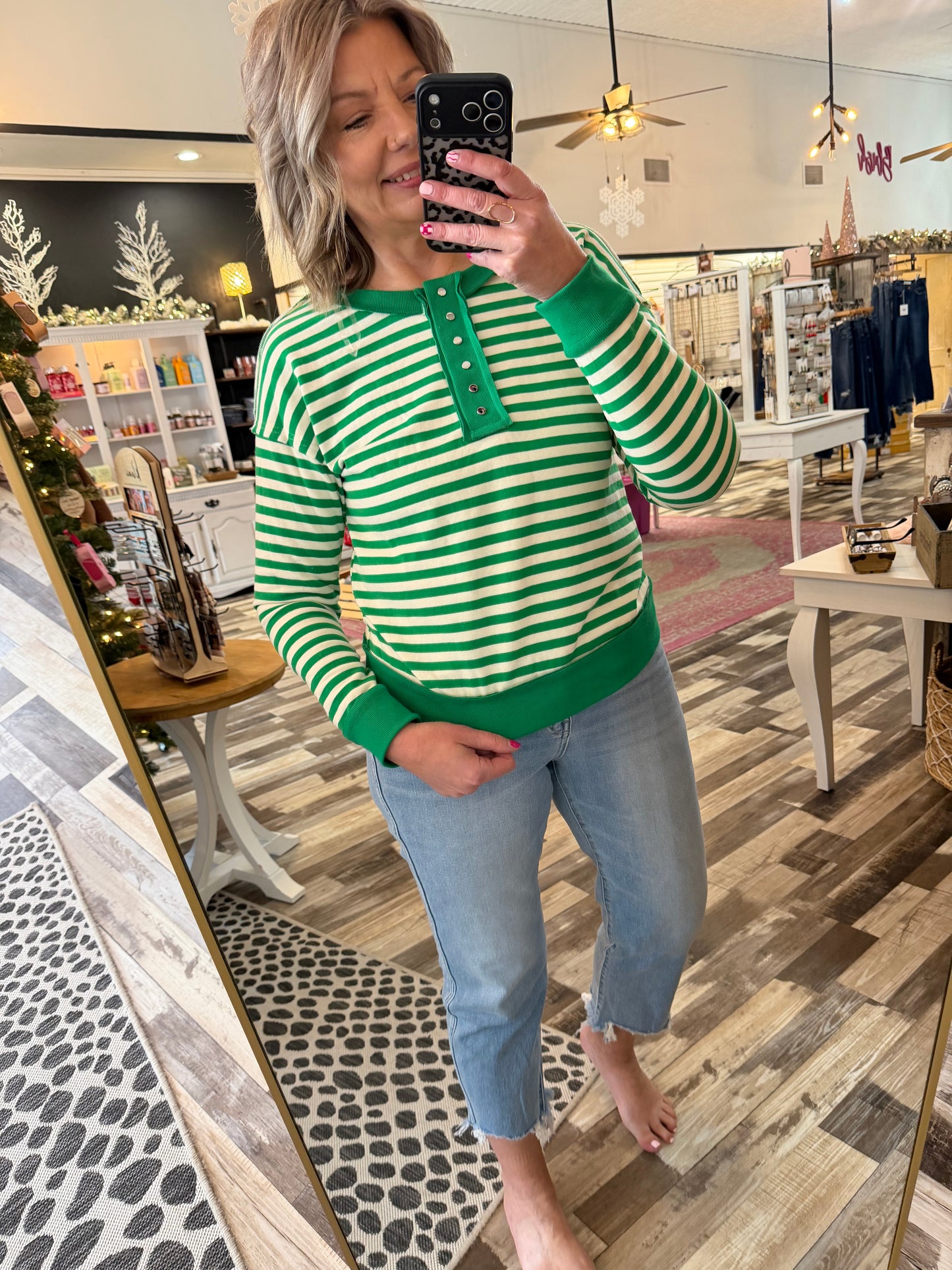 The Henley Snap Button, Striped Pullover Sweater