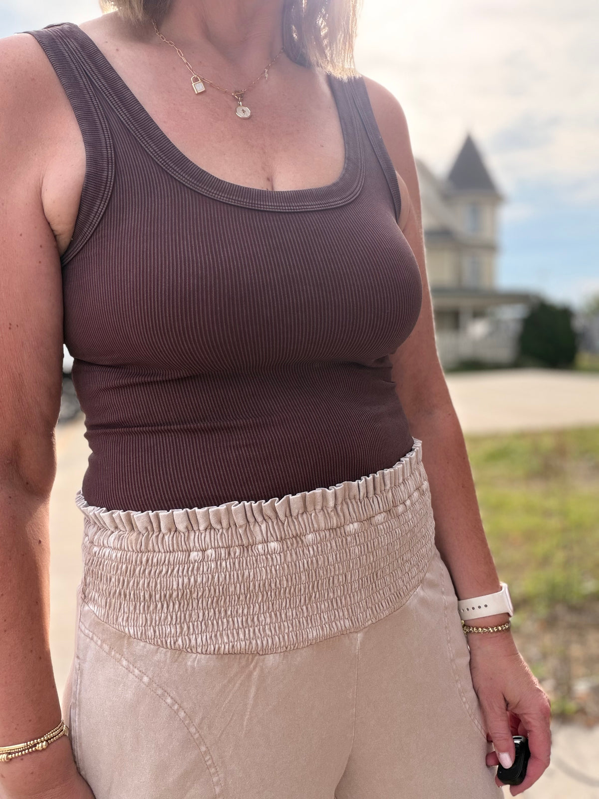 The Harper Mineral Washed Wide-leg Smocked Waist Pants