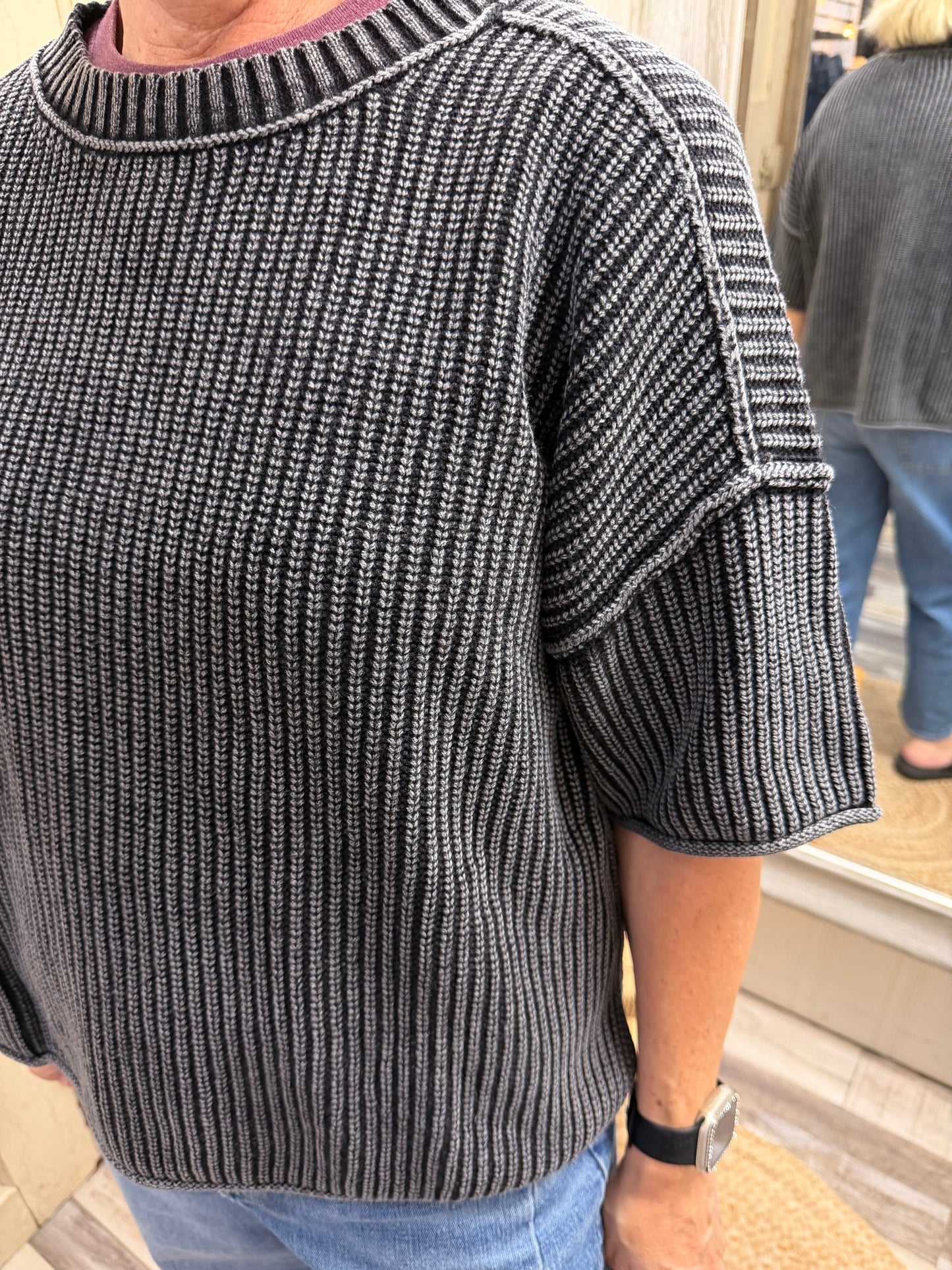 The Bailey Mineral Washed Crew Neck Raw Edge Sweater