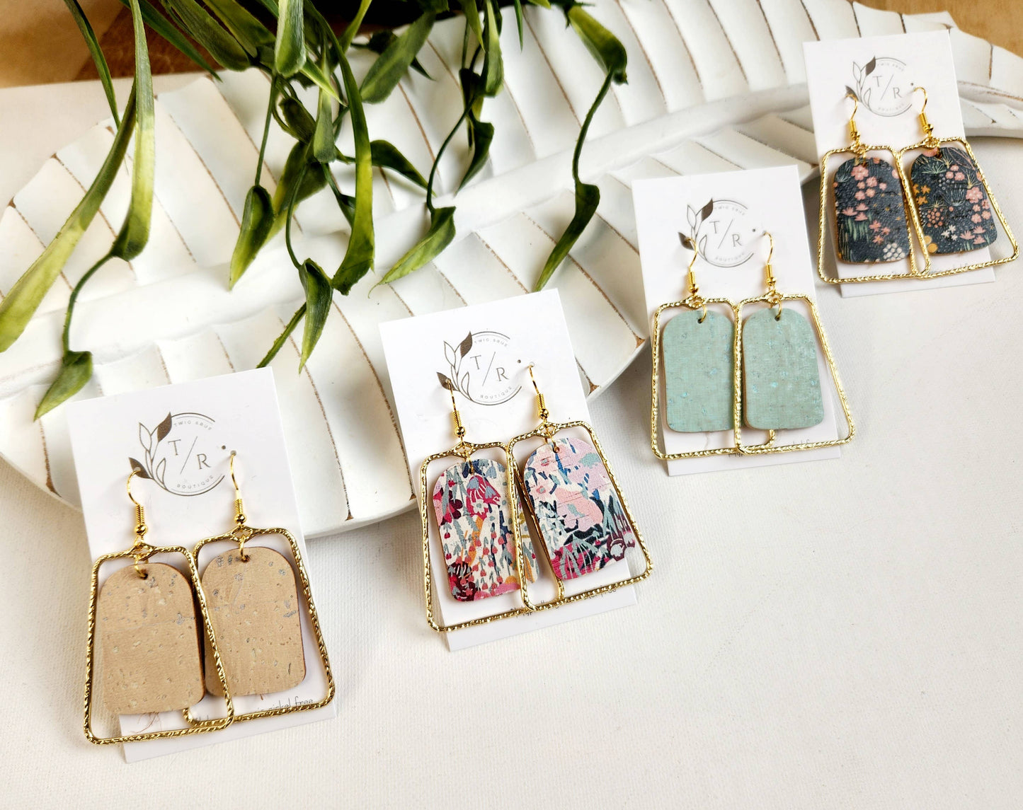 Twig & Rue - Chloe| Spring collection, leather statement earring: Mint / Gold Plated