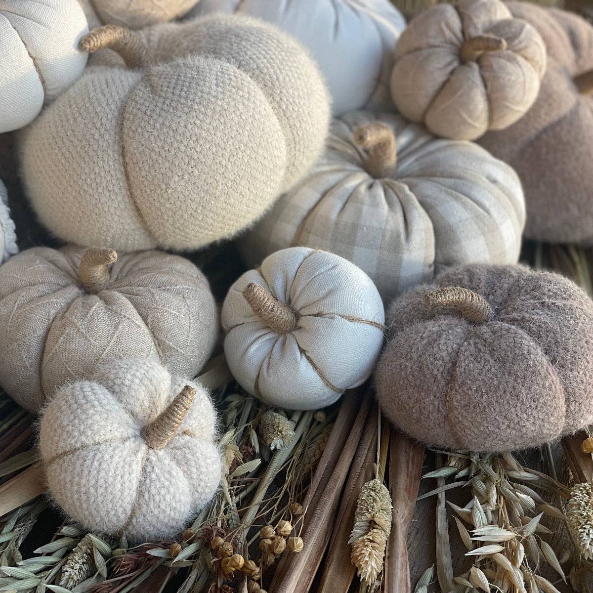 Tan Check Fall Fabric Pumpkin