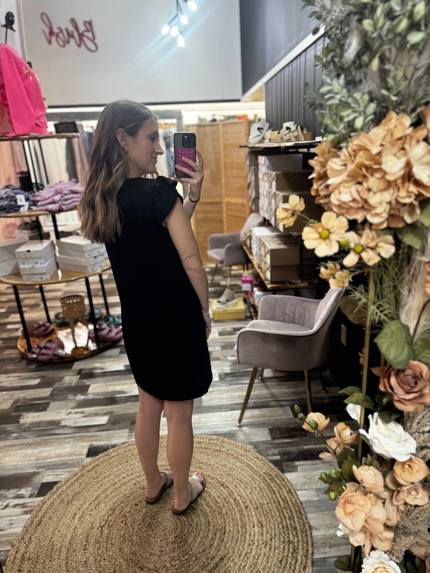 Solid Shift Mini Black Dress