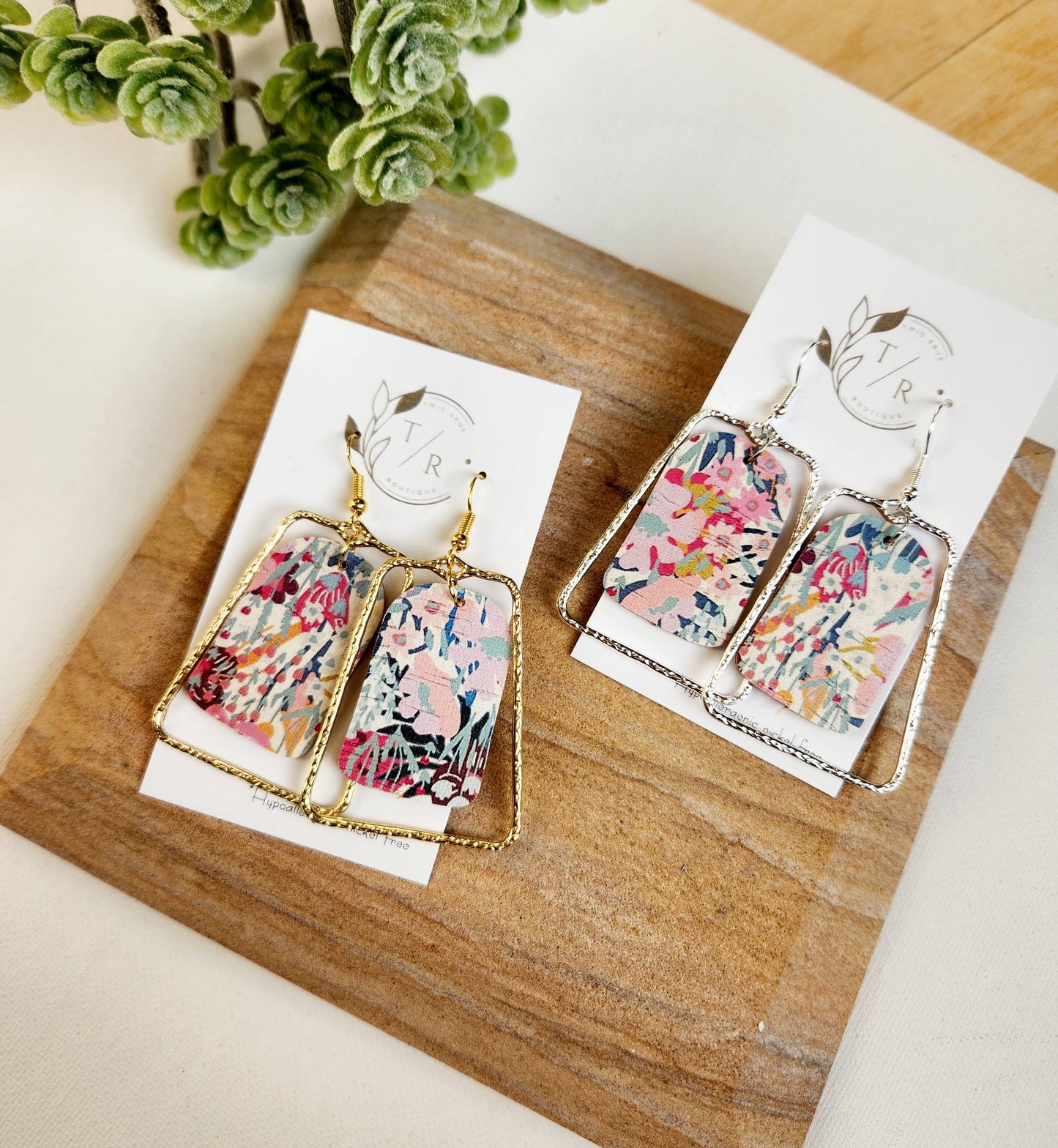 Twig & Rue - Chloe| Spring collection, leather statement earring: Mint / Gold Plated
