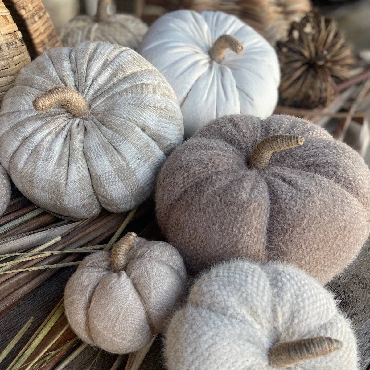 Tan Check Fall Fabric Pumpkin