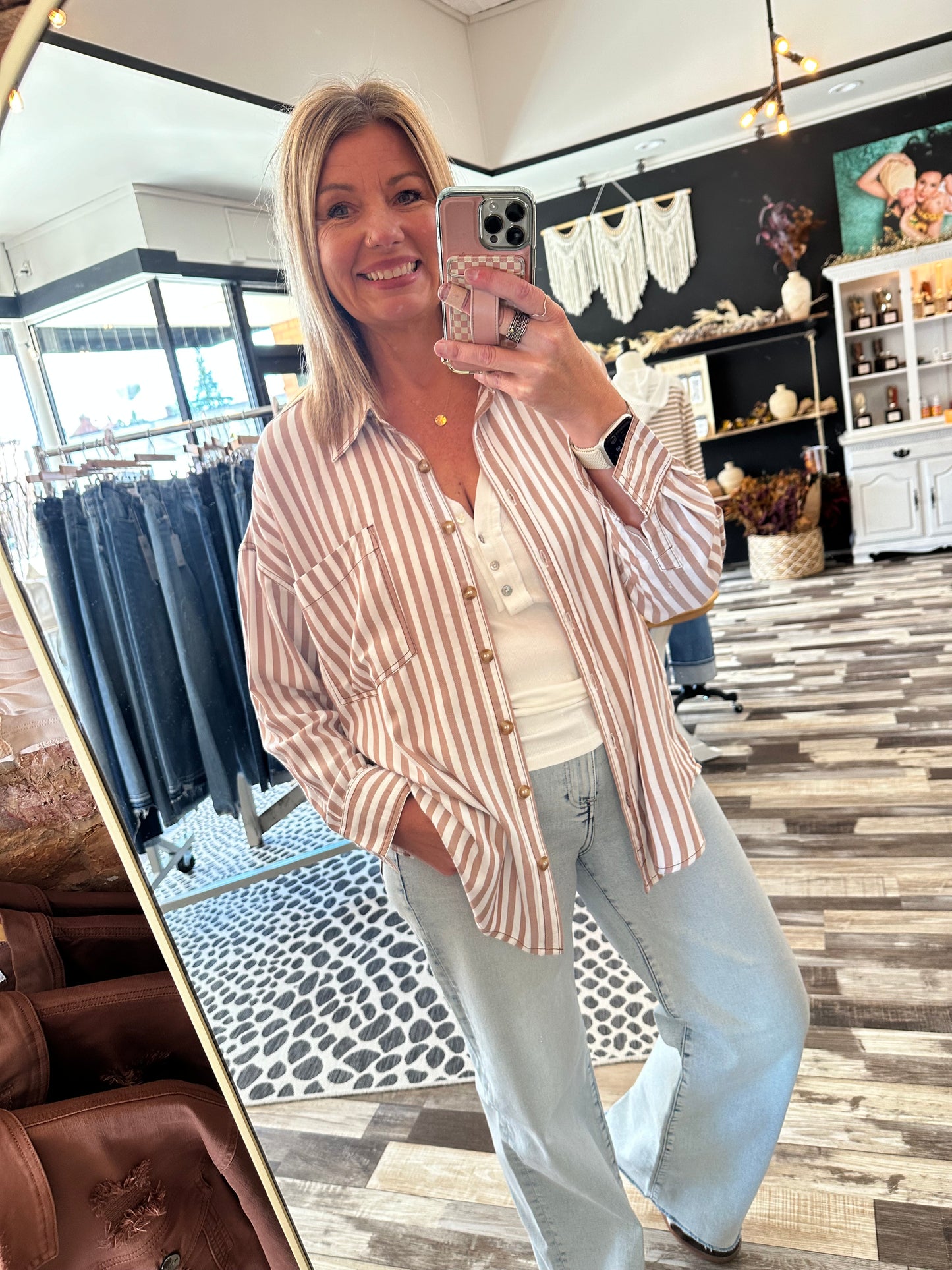 Stripe Collared Button Down Long Sleeve Shirt