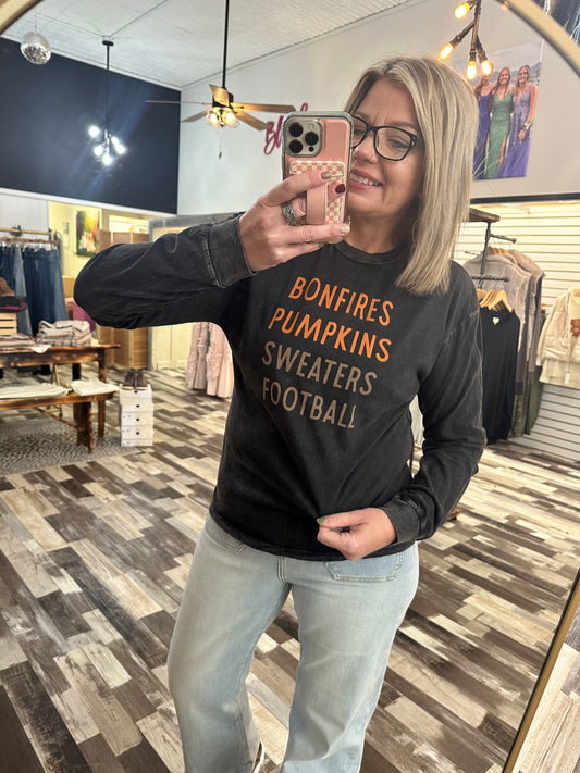 Bonfires, Pumpkins, Sweaters & Football LS Tee