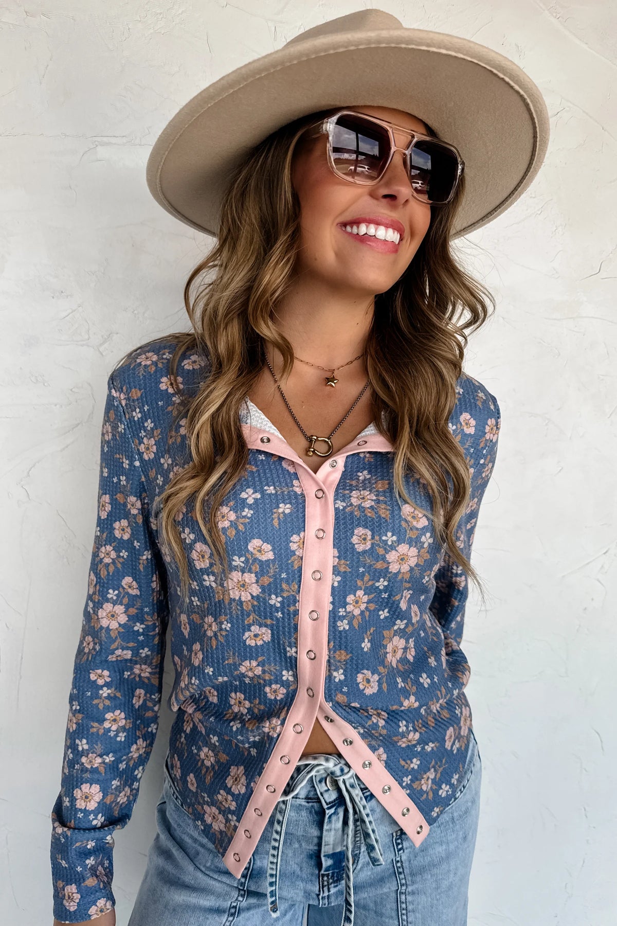 Kori Snap Button Waffle Top