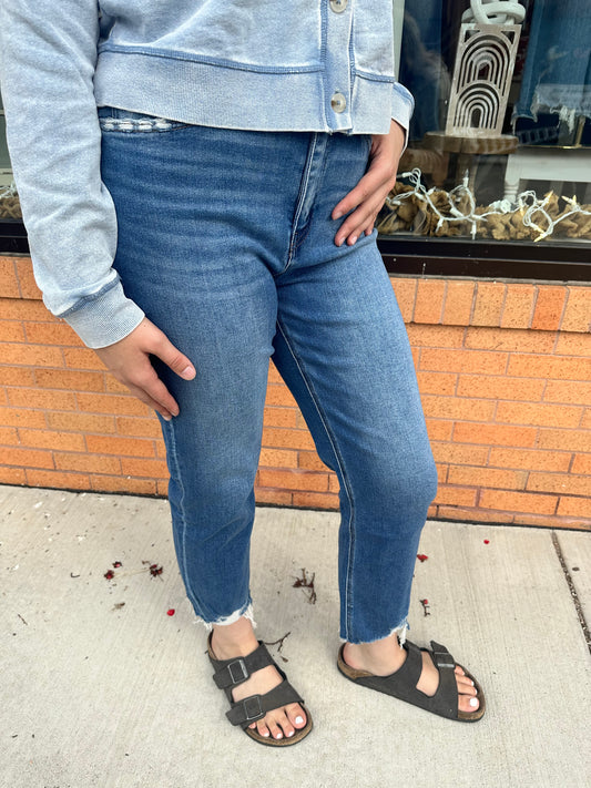 Lovervet High Rise Frayed Hem Crop Straight Jeans