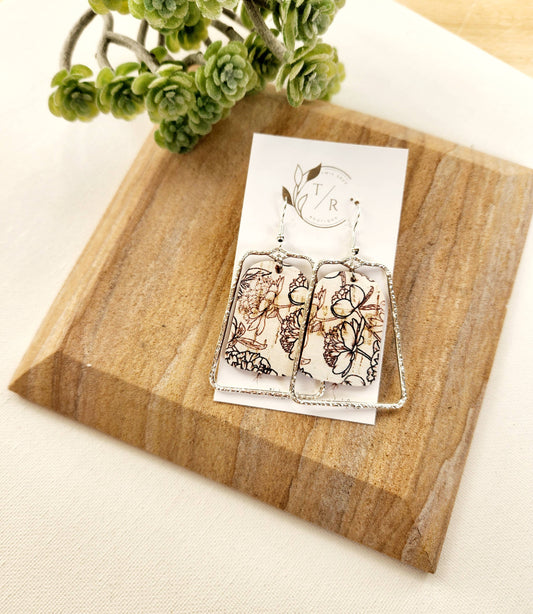 Twig & Rue - Chloe|  Black & White collection, leather and gold statement: Peony floral / Silver plated