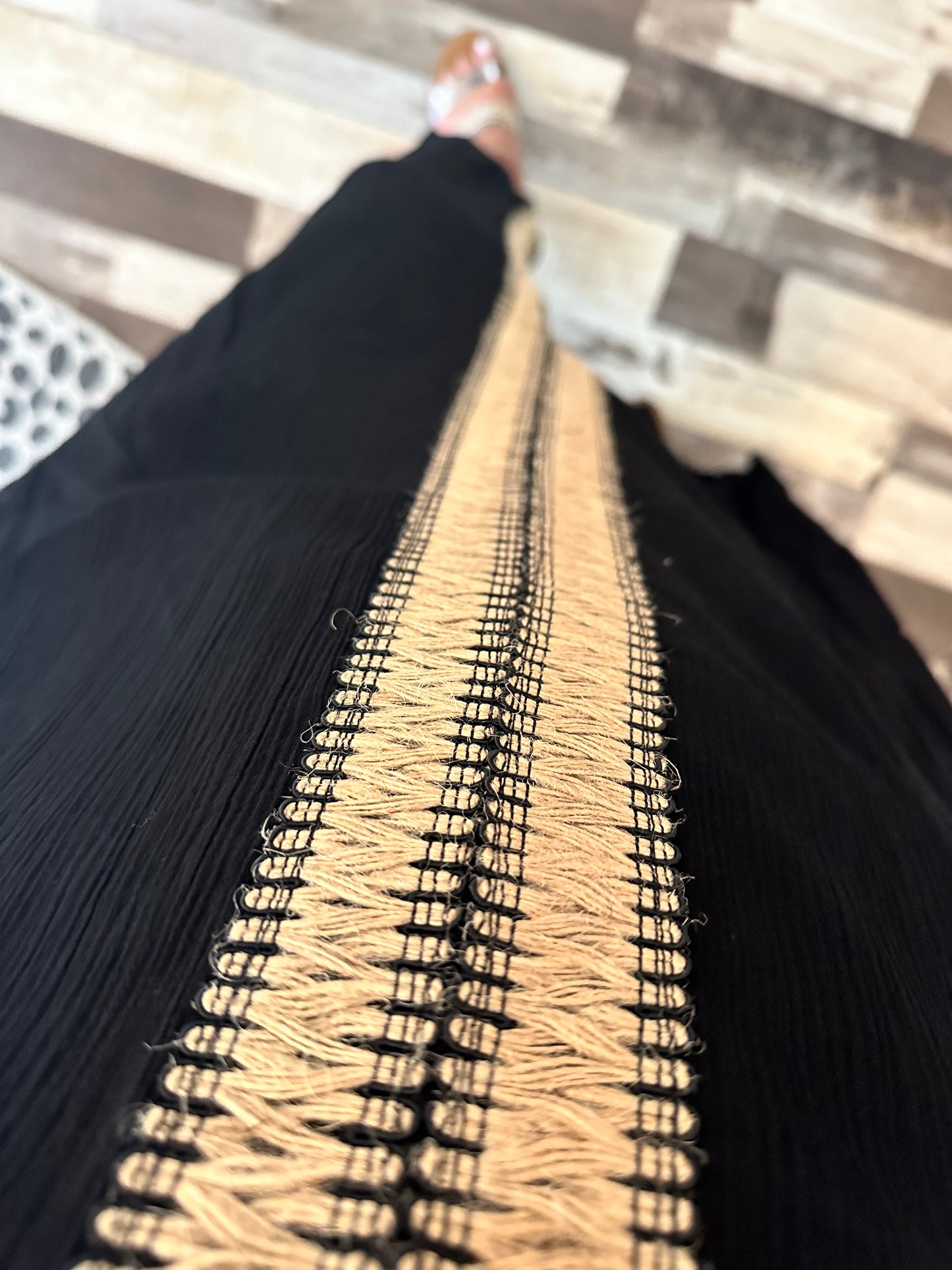 Straw Trimmed Long Maxi Dress