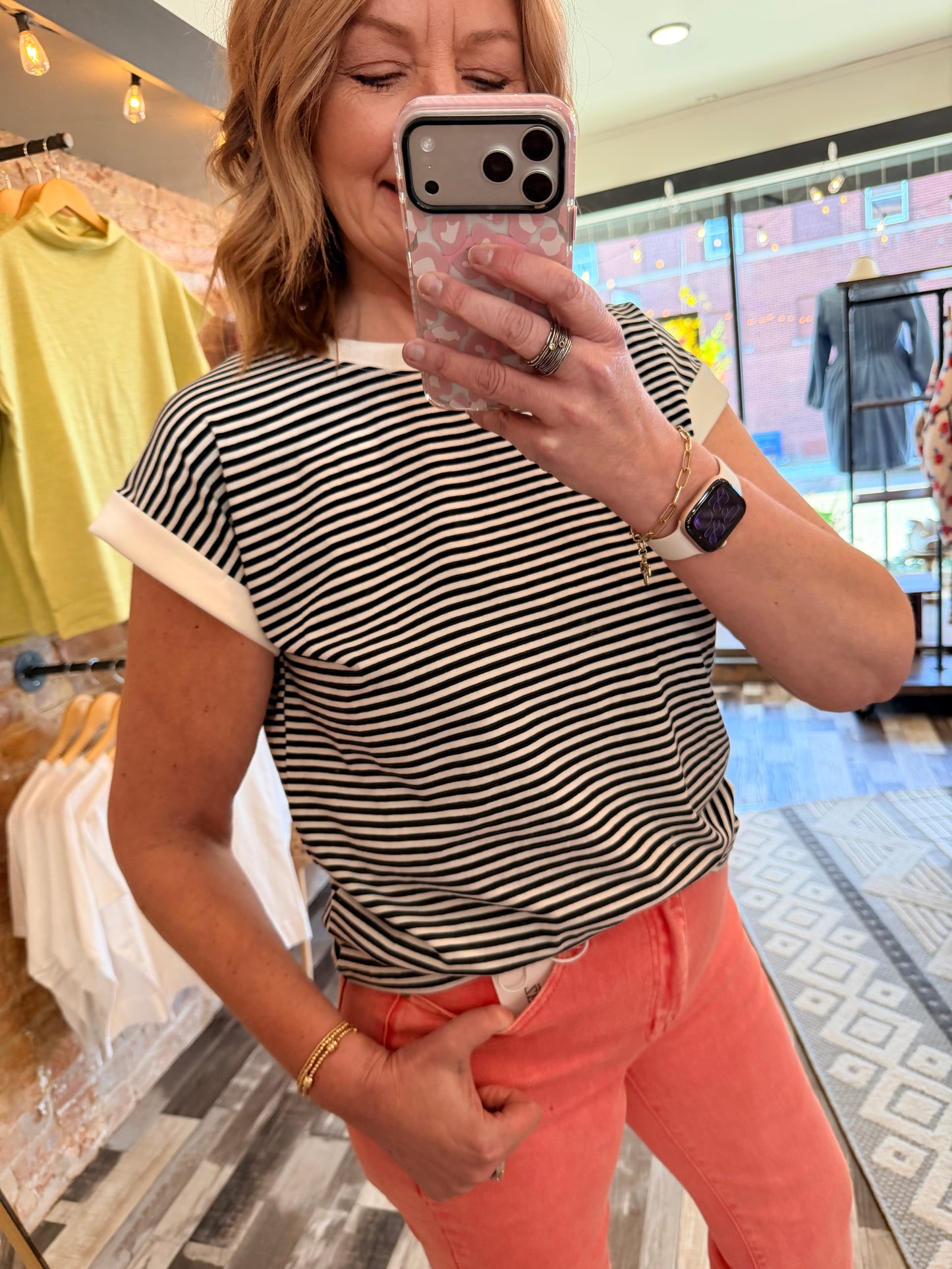 Stripe Contrast Trim Rib Top