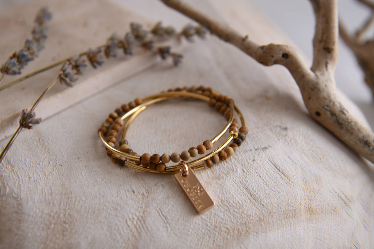 Gemstone and Gold Plated Triple Wrap Bracelets