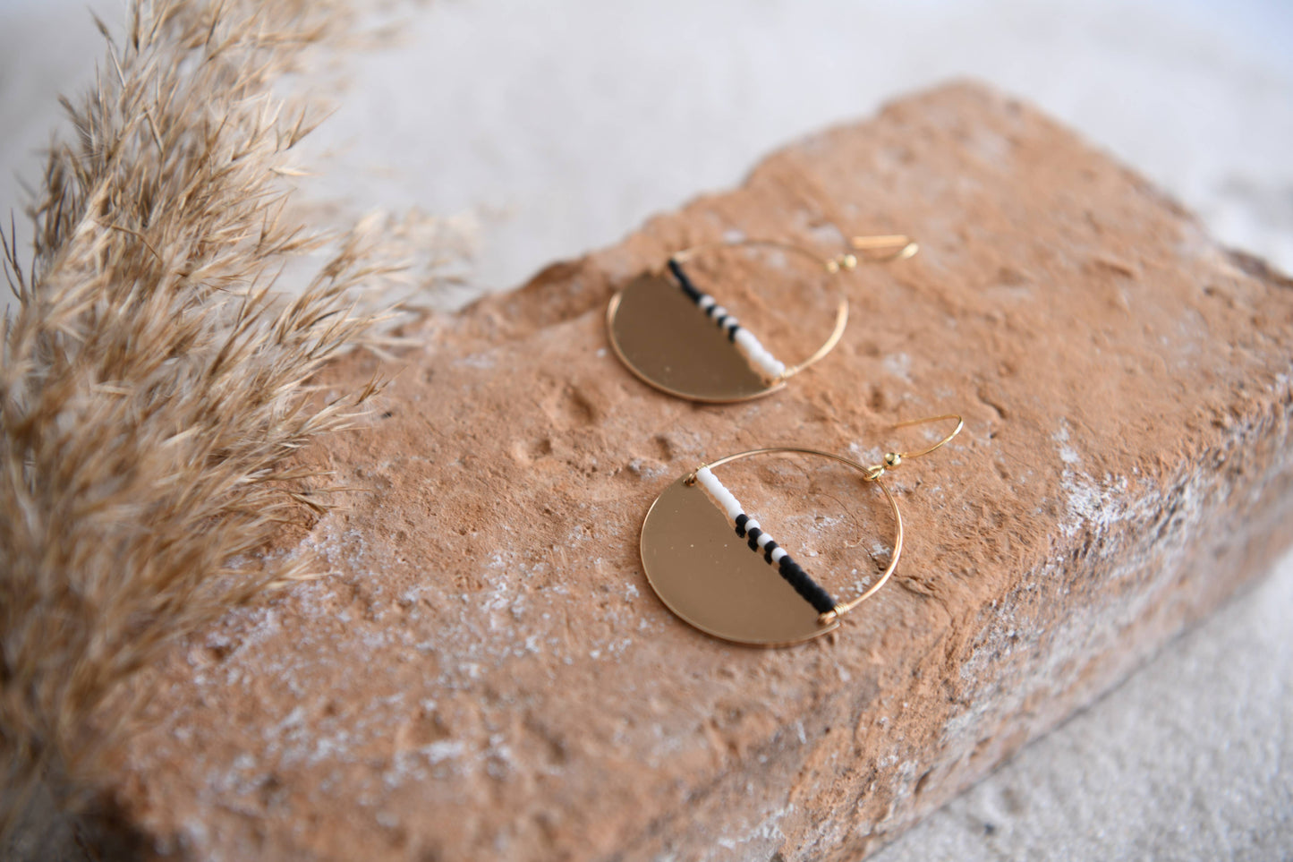 Gold Plated Half Moon & Seed Bead or Turquoise Beaded Hoops