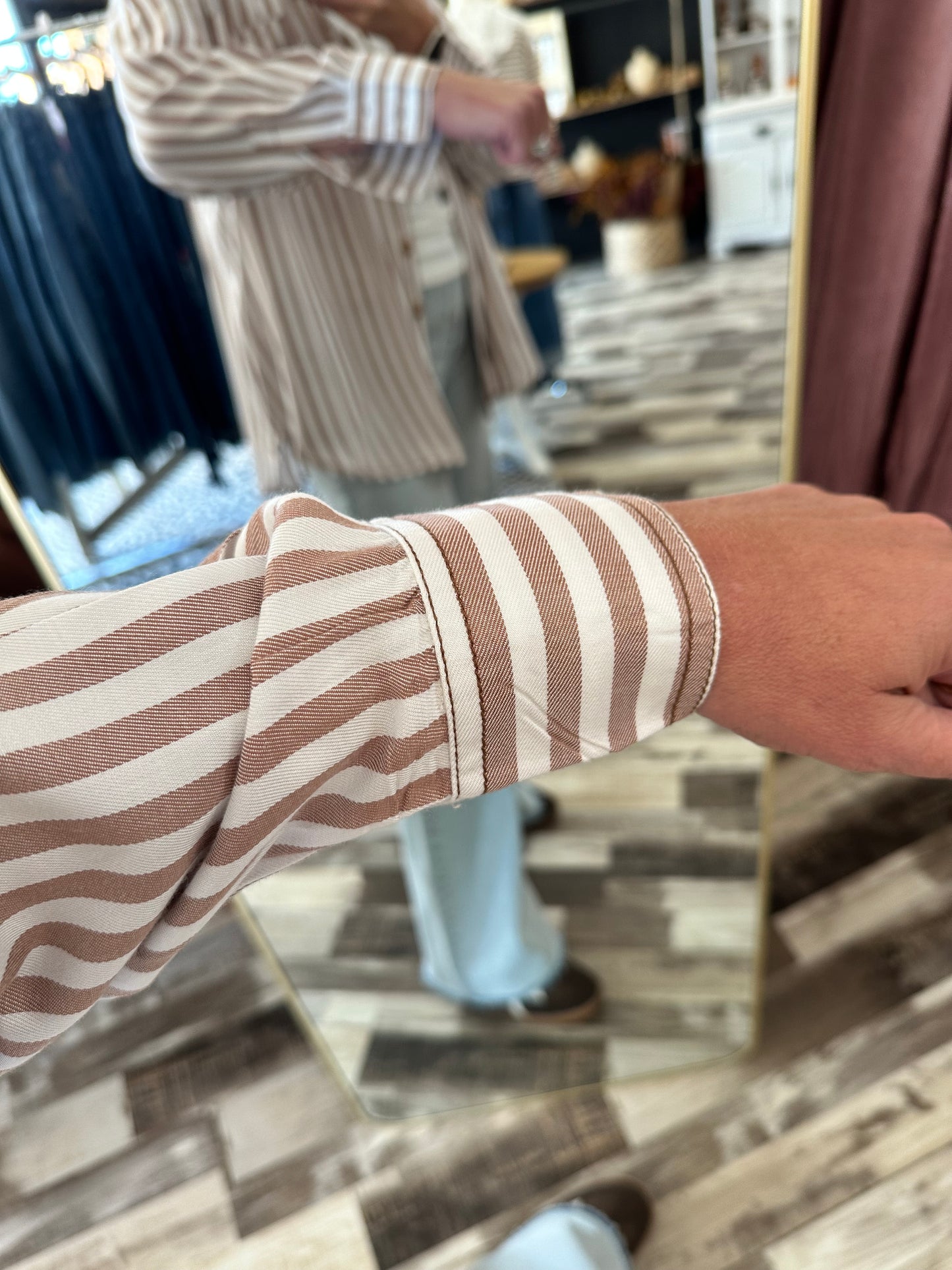 Stripe Collared Button Down Long Sleeve Shirt