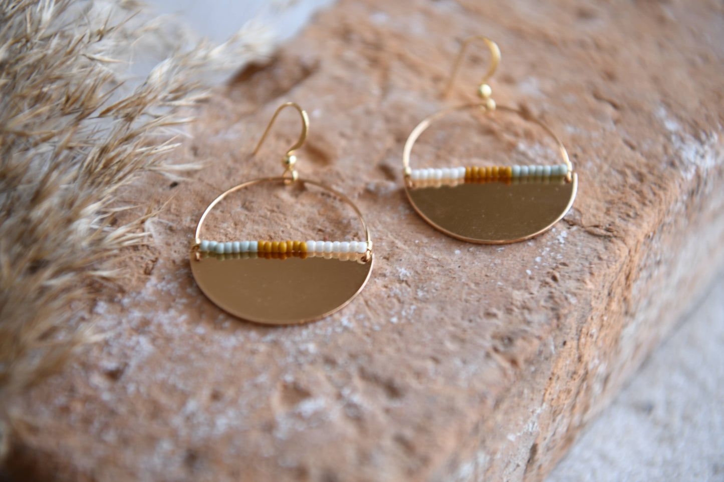 Gold Plated Half Moon & Seed Bead or Turquoise Beaded Hoops