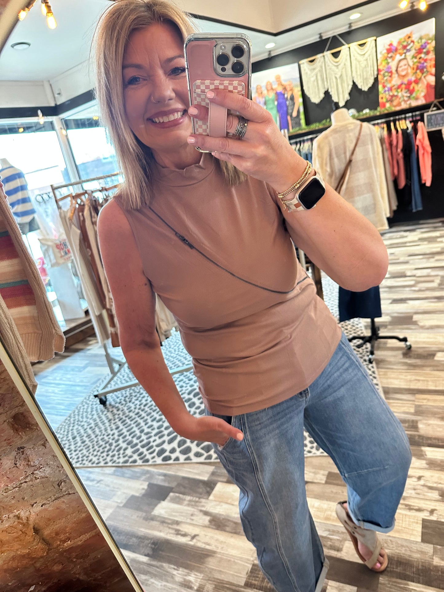 Made For Me Diagonal Zip Detail Tank