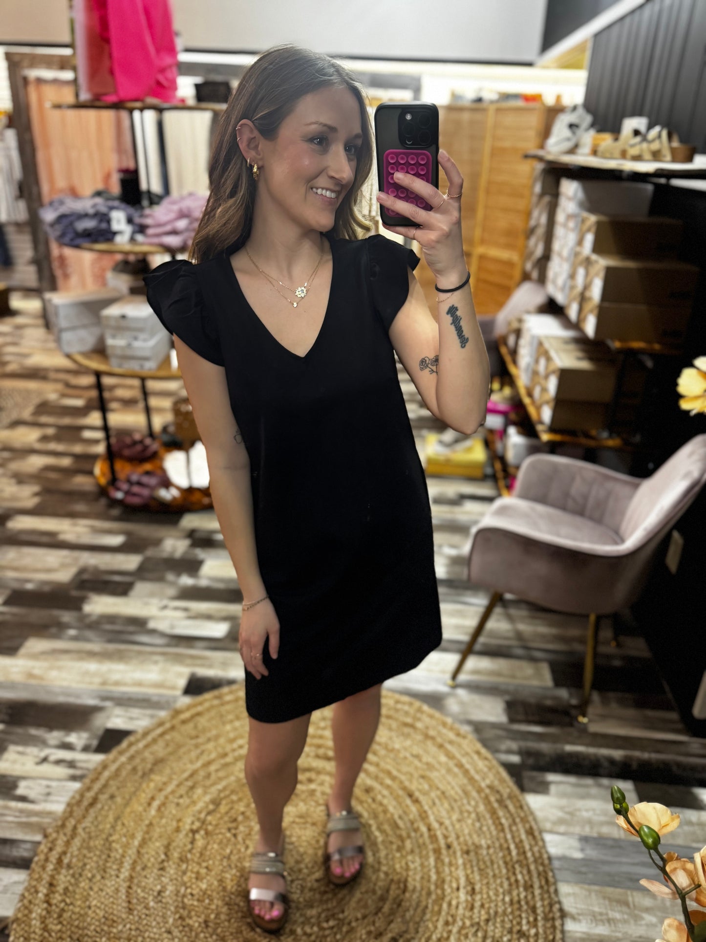 Solid Shift Mini Black Dress