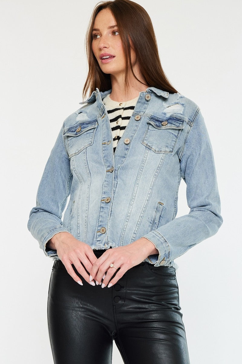 KanCan Frayed Hem Trucker Jacket