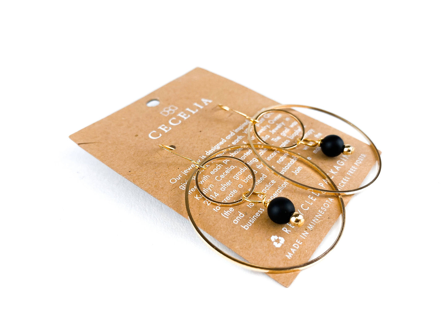 Pearl or Gemstone Beaded Gold Double Hoop Earrings