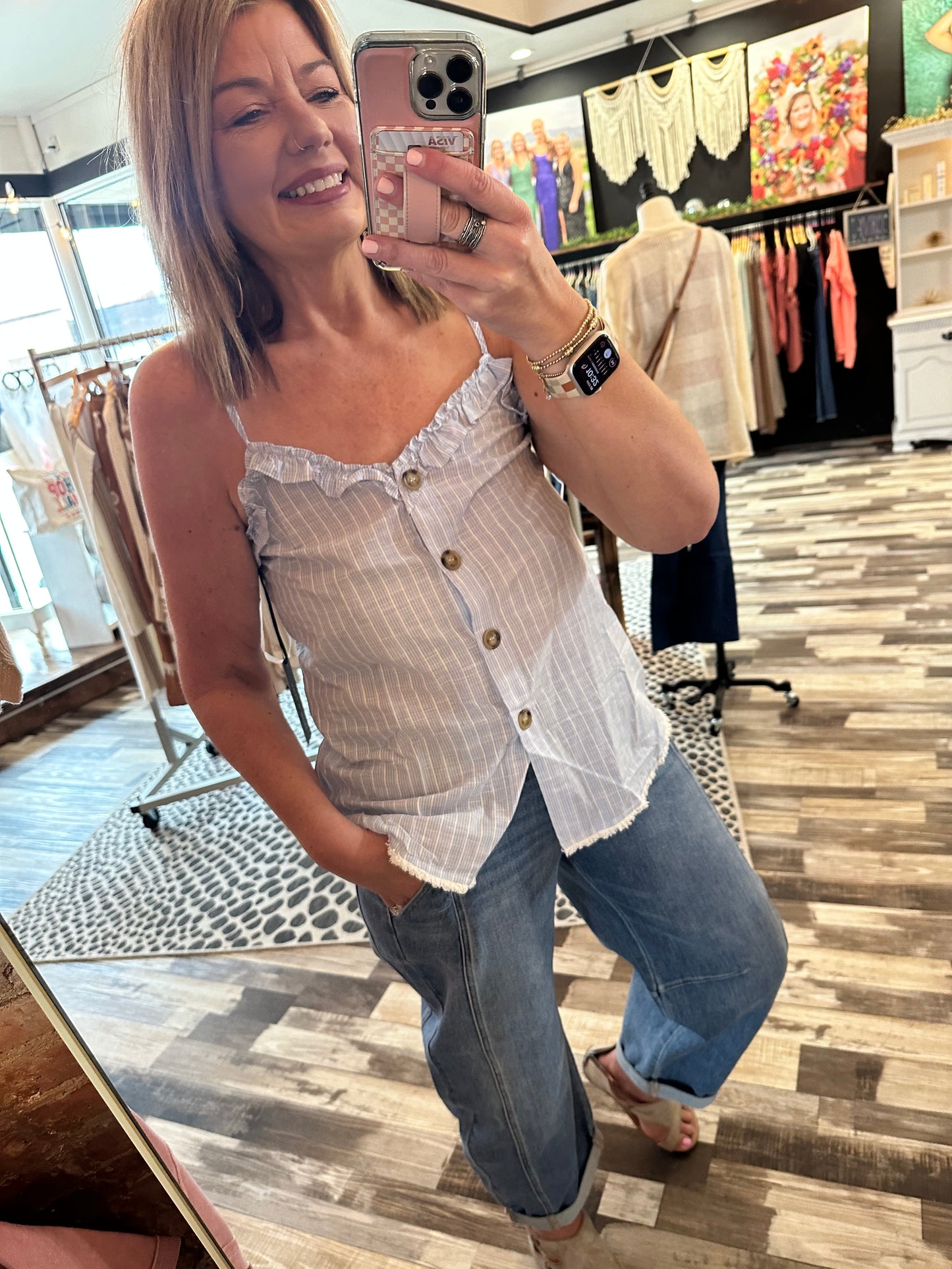 Summer Loving Spaghetti Strap Button Down Cami