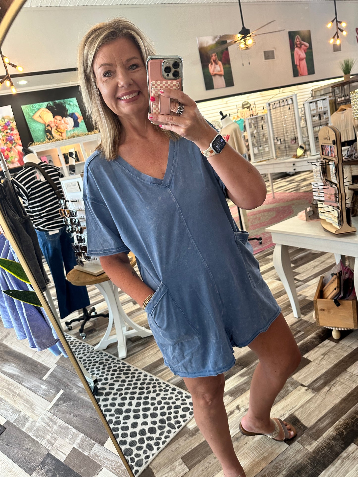Mineral Washed Oversized Casual Knit Romper
