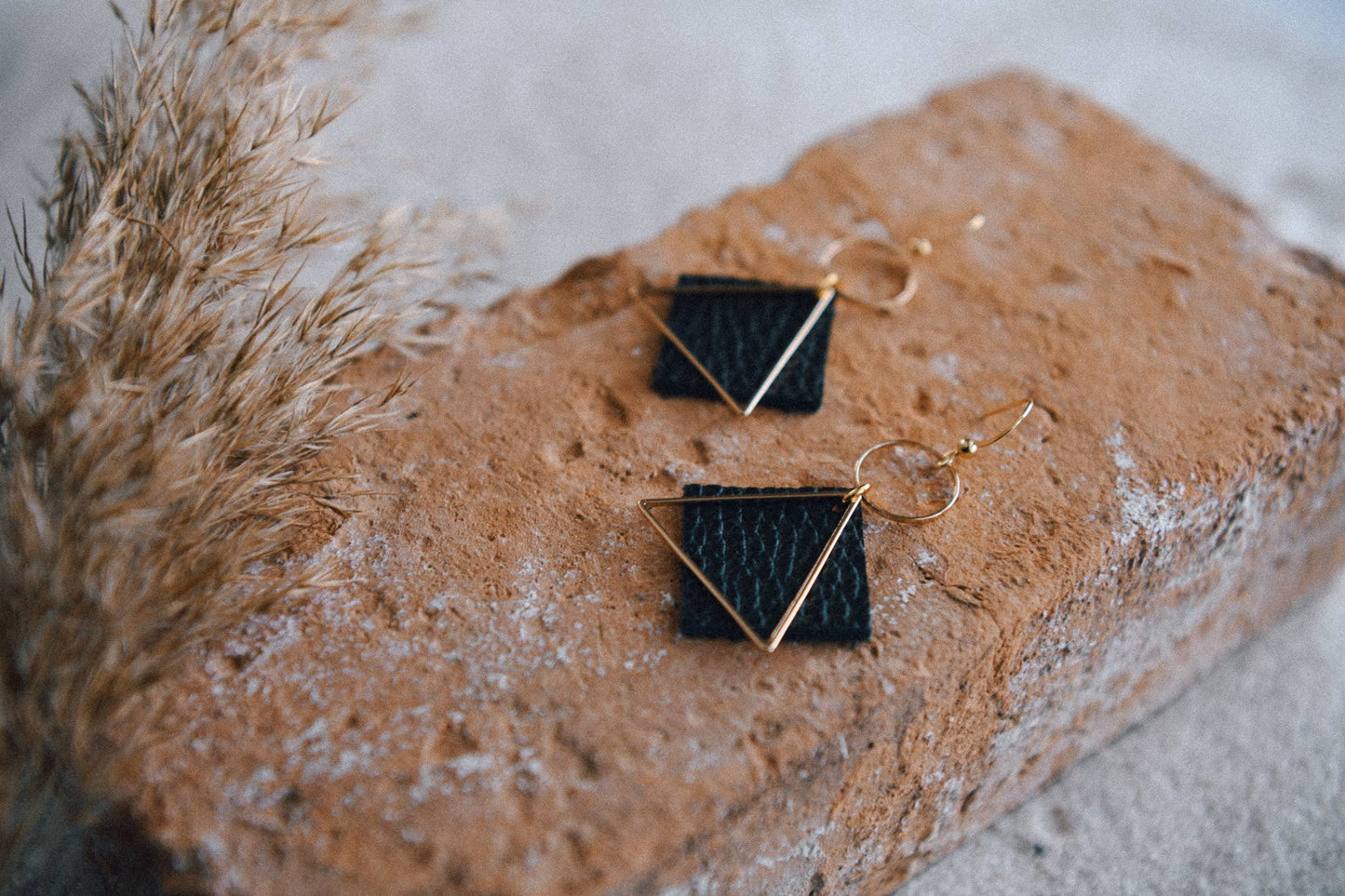 Diamond Hoop Gold & Leather or Cork Earrings