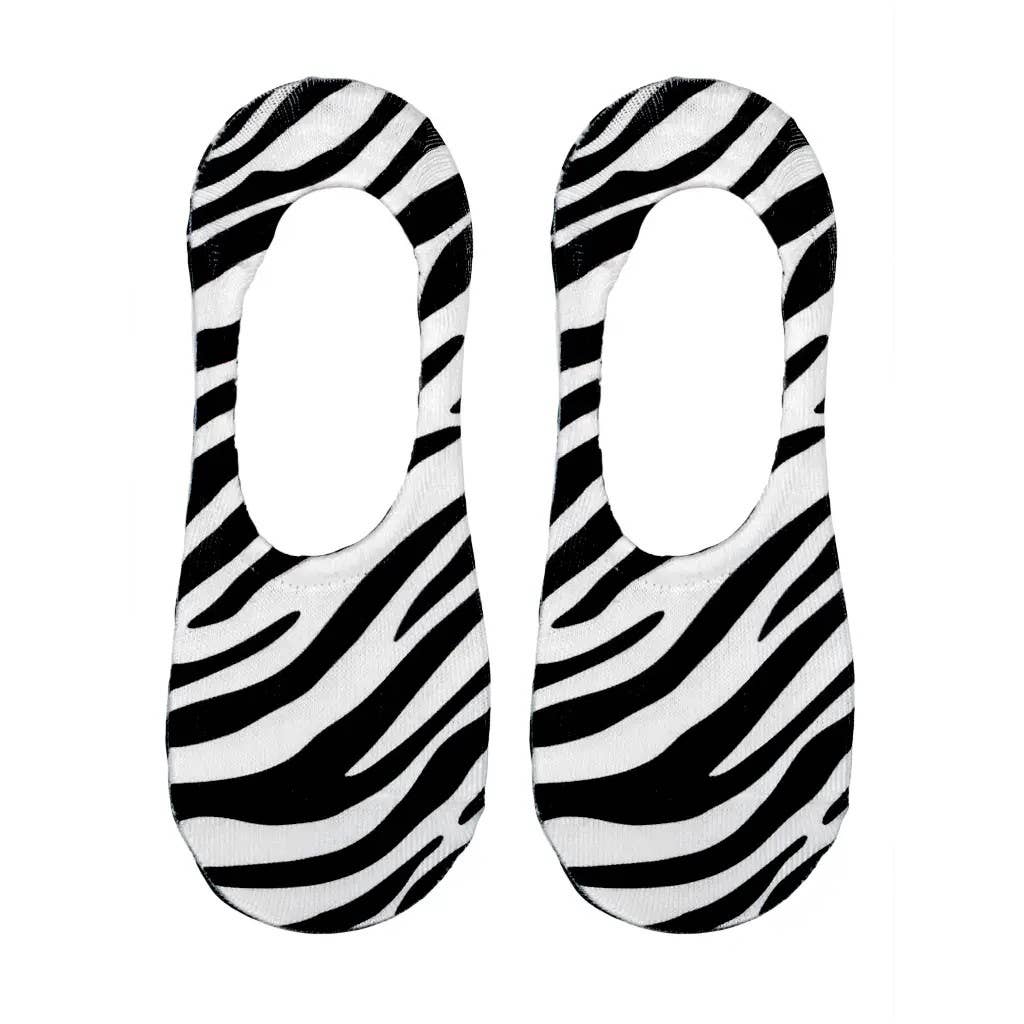 No-Show Liner Socks - Zebra Print - White & Black
